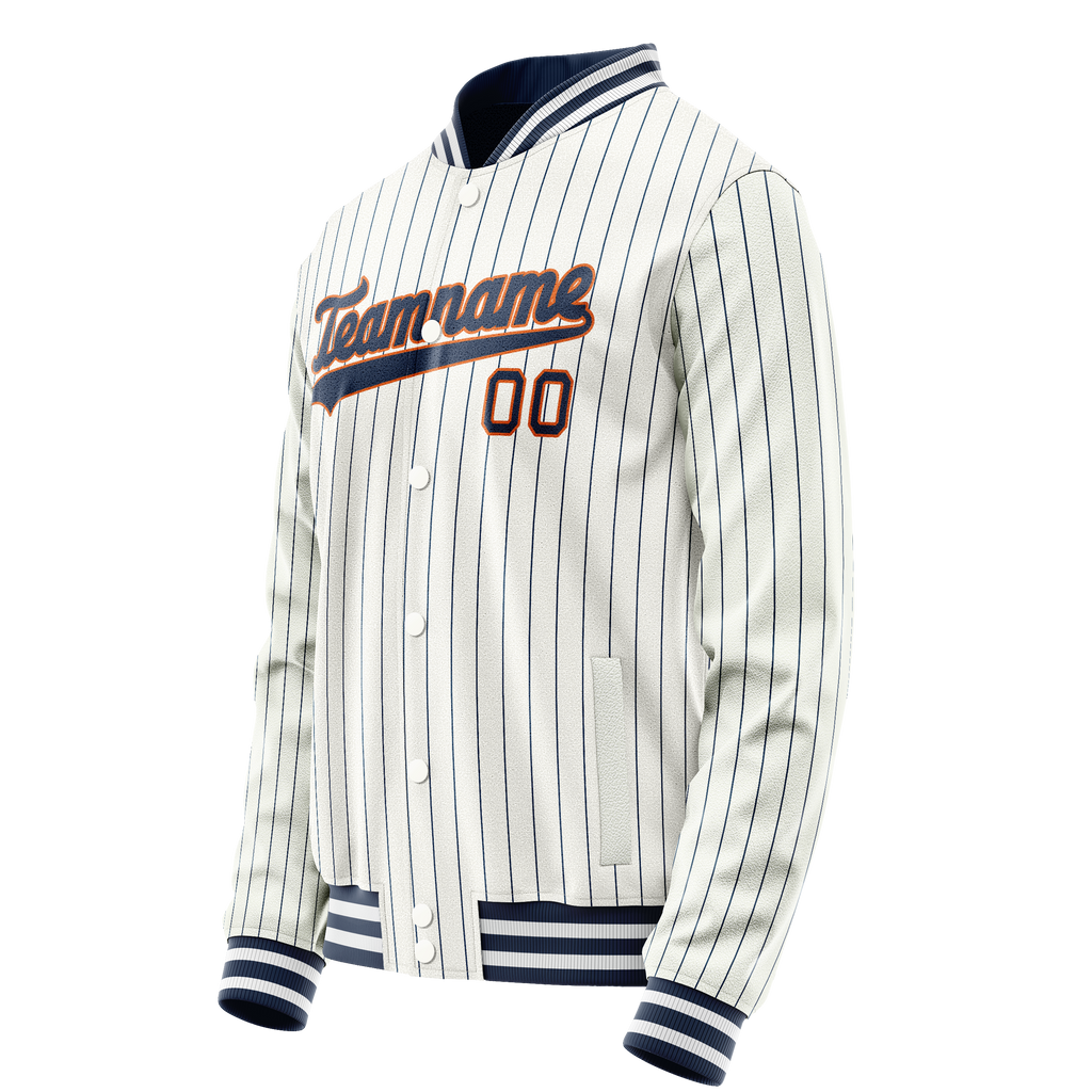Personalized White & Navy Blue Pinstripe Varsity Letterman Jacket