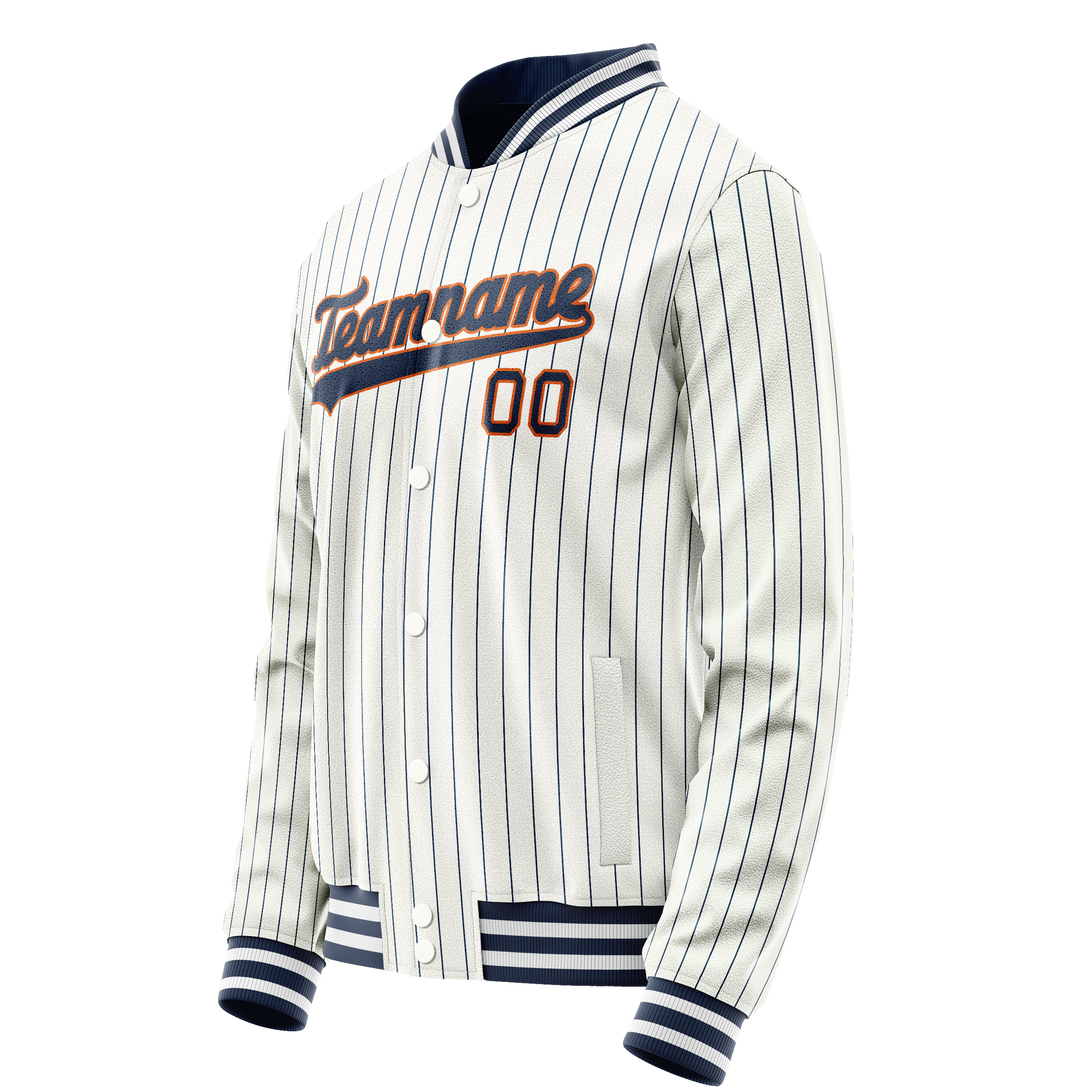 Personalized White & Navy Blue Pinstripe Varsity Letterman Jacket