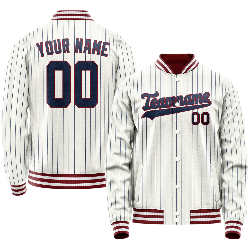 Personalized White & Blue Blue Pinstripe Varsity Letterman Jacket