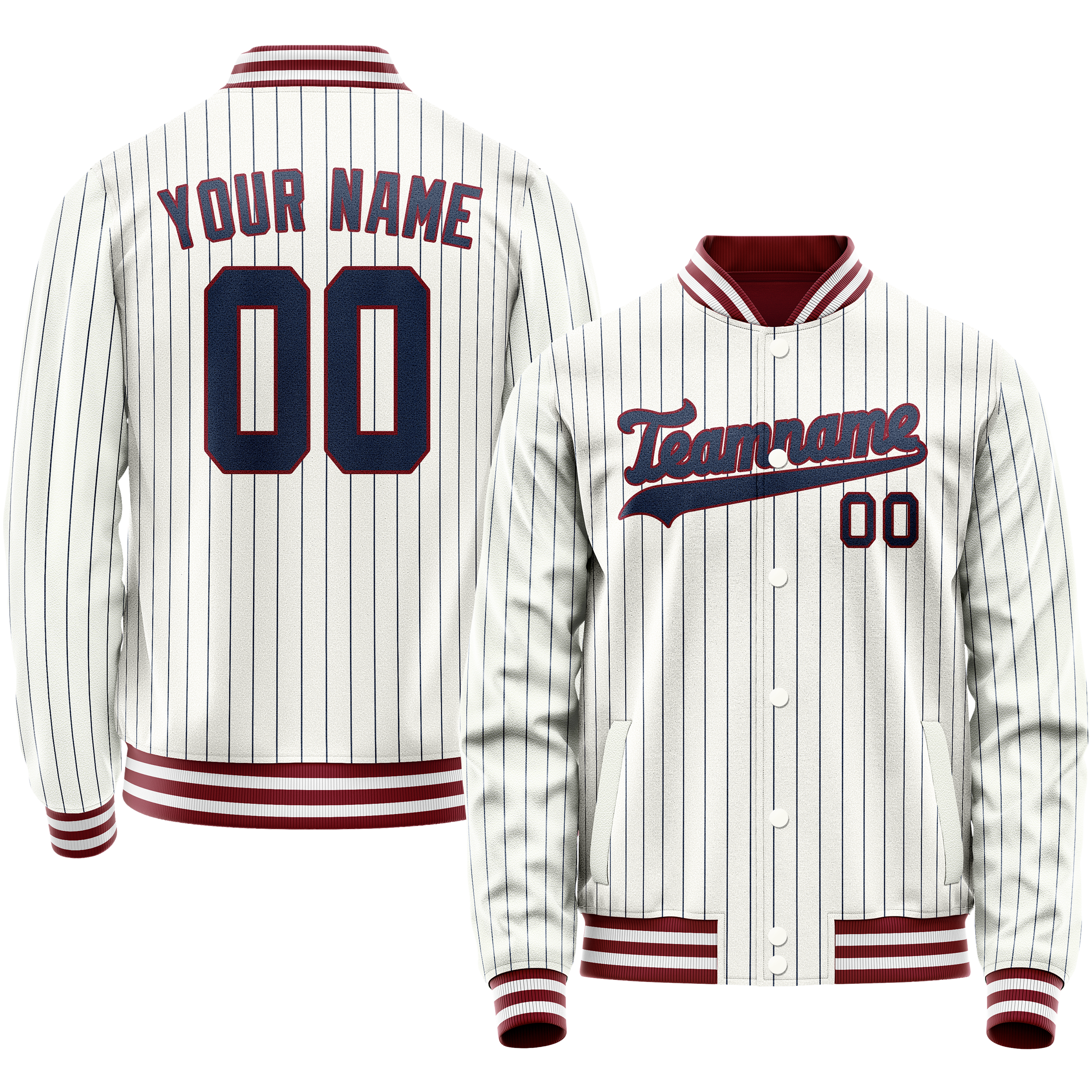 Personalized White & Blue Blue Pinstripe Varsity Letterman Jacket