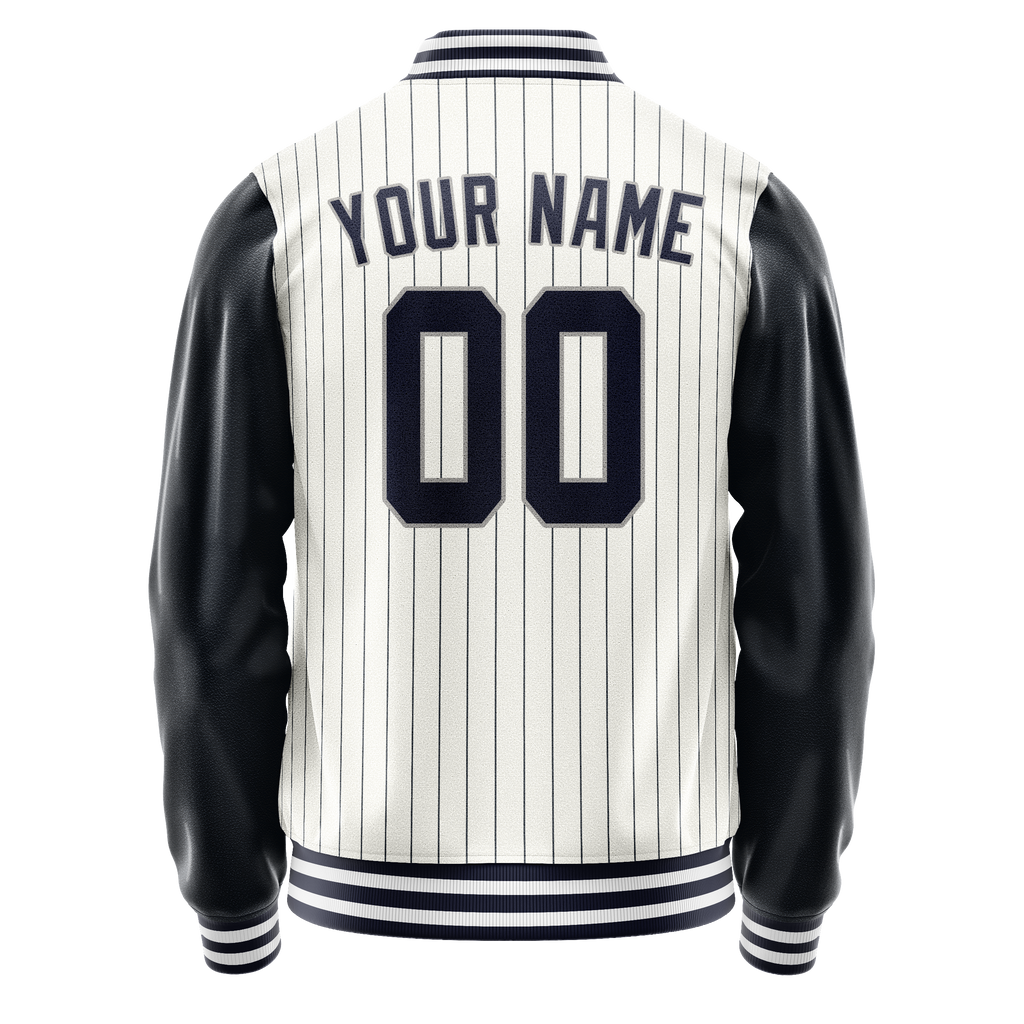 Personalized White & Navy Navy Pinstripe Varsity Letterman Jacket