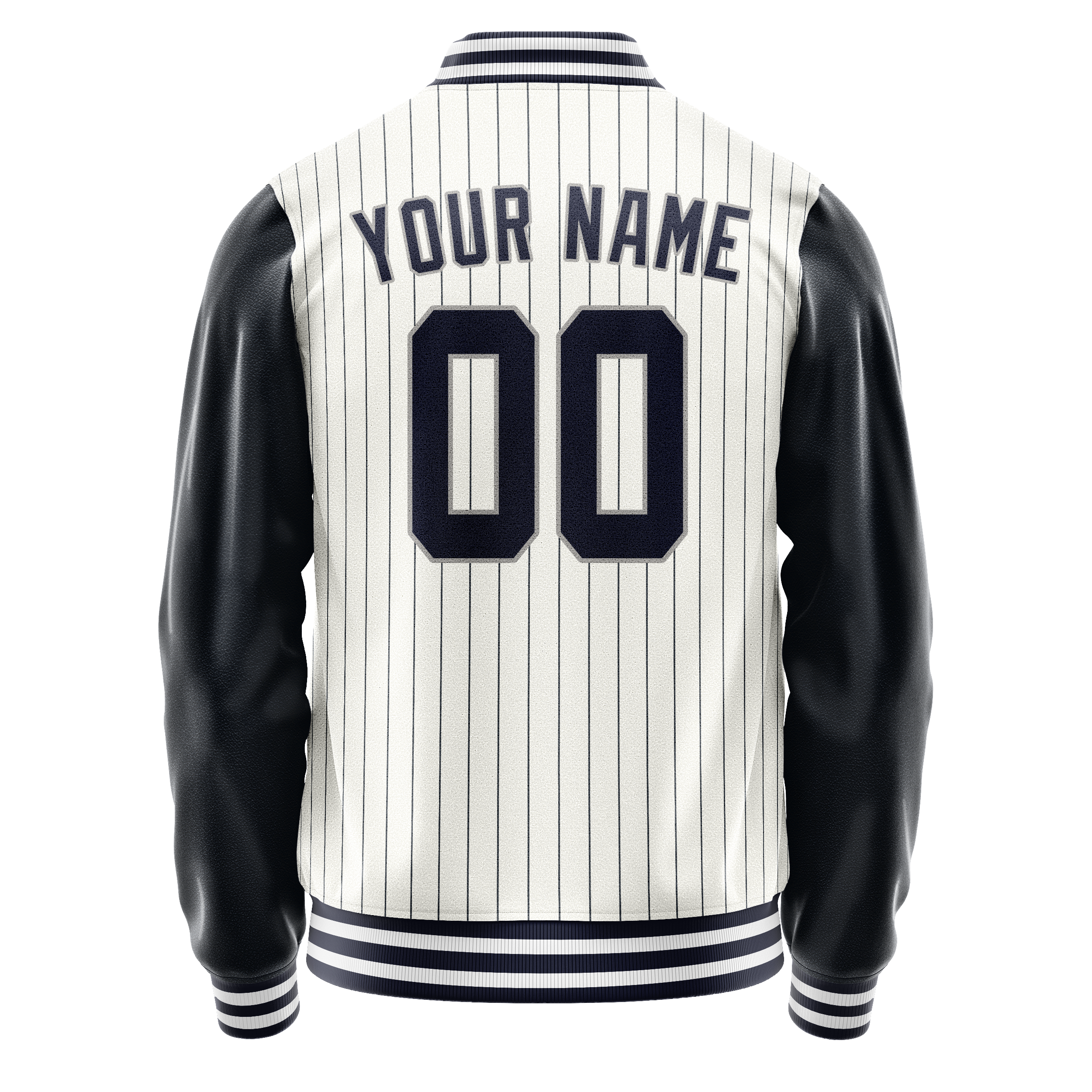 Personalized White & Navy Navy Pinstripe Varsity Letterman Jacket