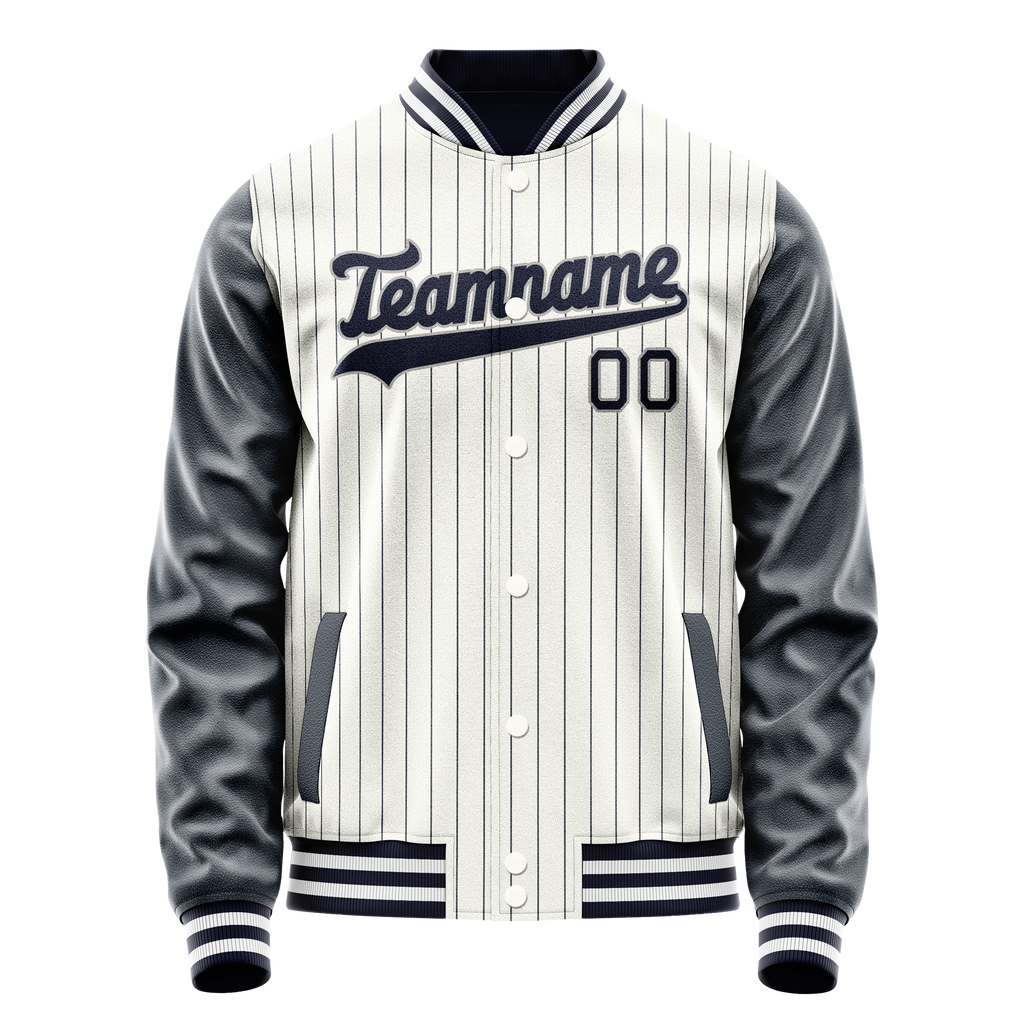 Personalized White & Navy Navy Pinstripe Varsity Letterman Jacket