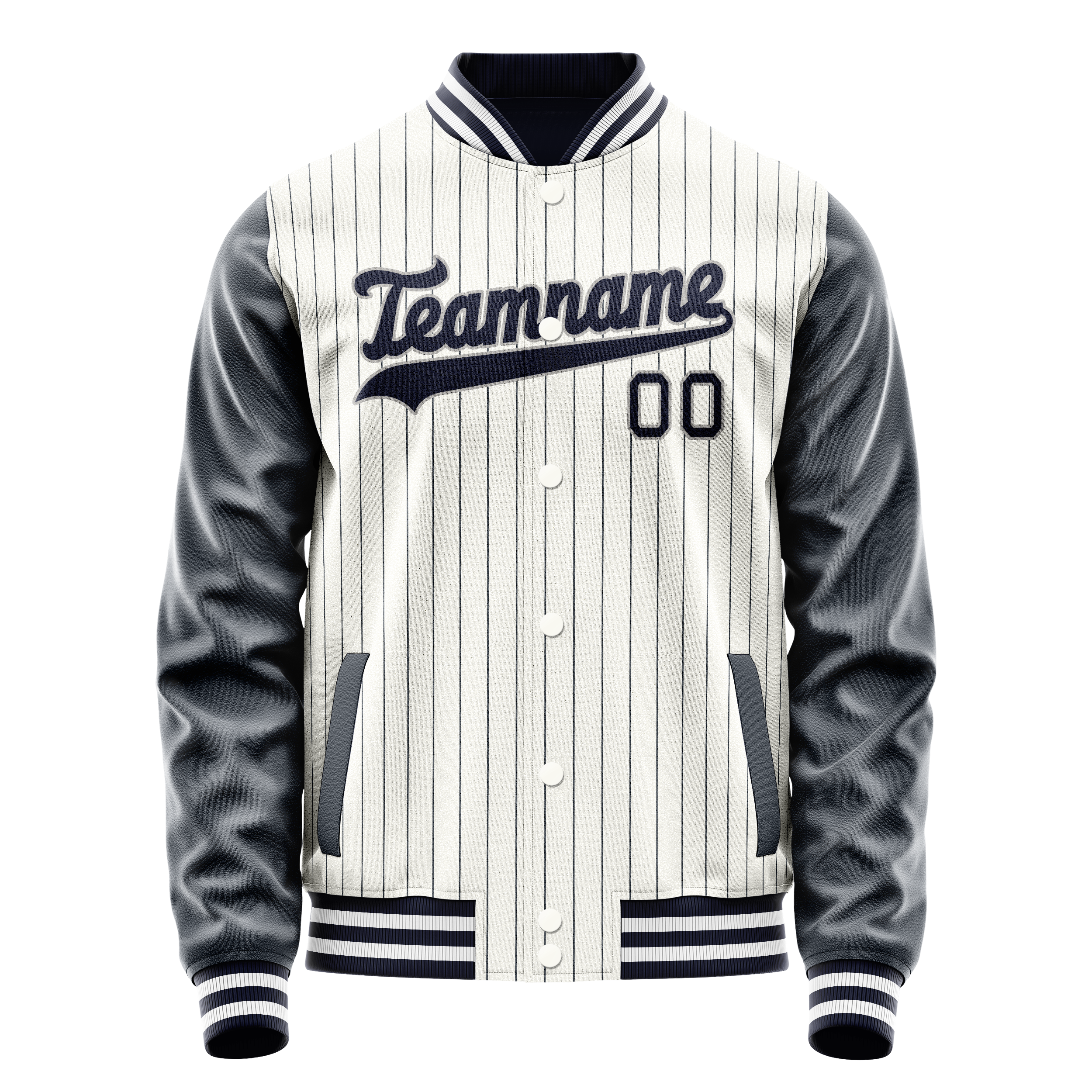 Personalized White & Navy Navy Pinstripe Varsity Letterman Jacket
