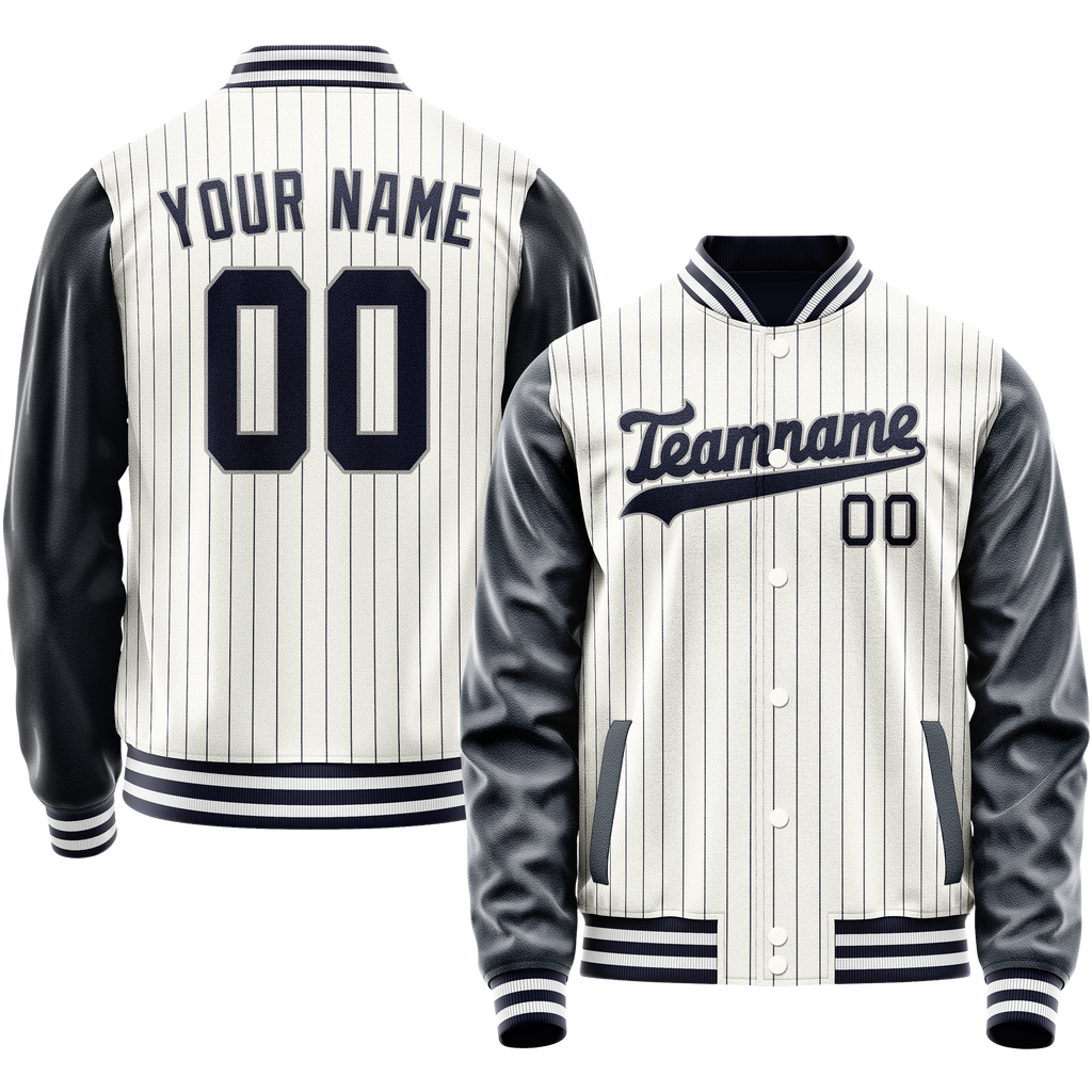 Personalized White & Navy Navy Pinstripe Varsity Letterman Jacket