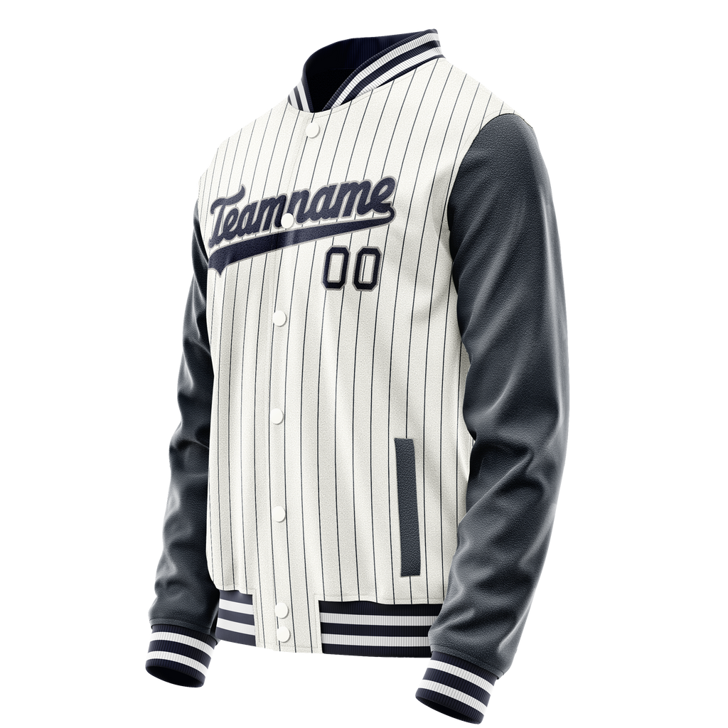Personalized White & Navy Navy Pinstripe Varsity Letterman Jacket
