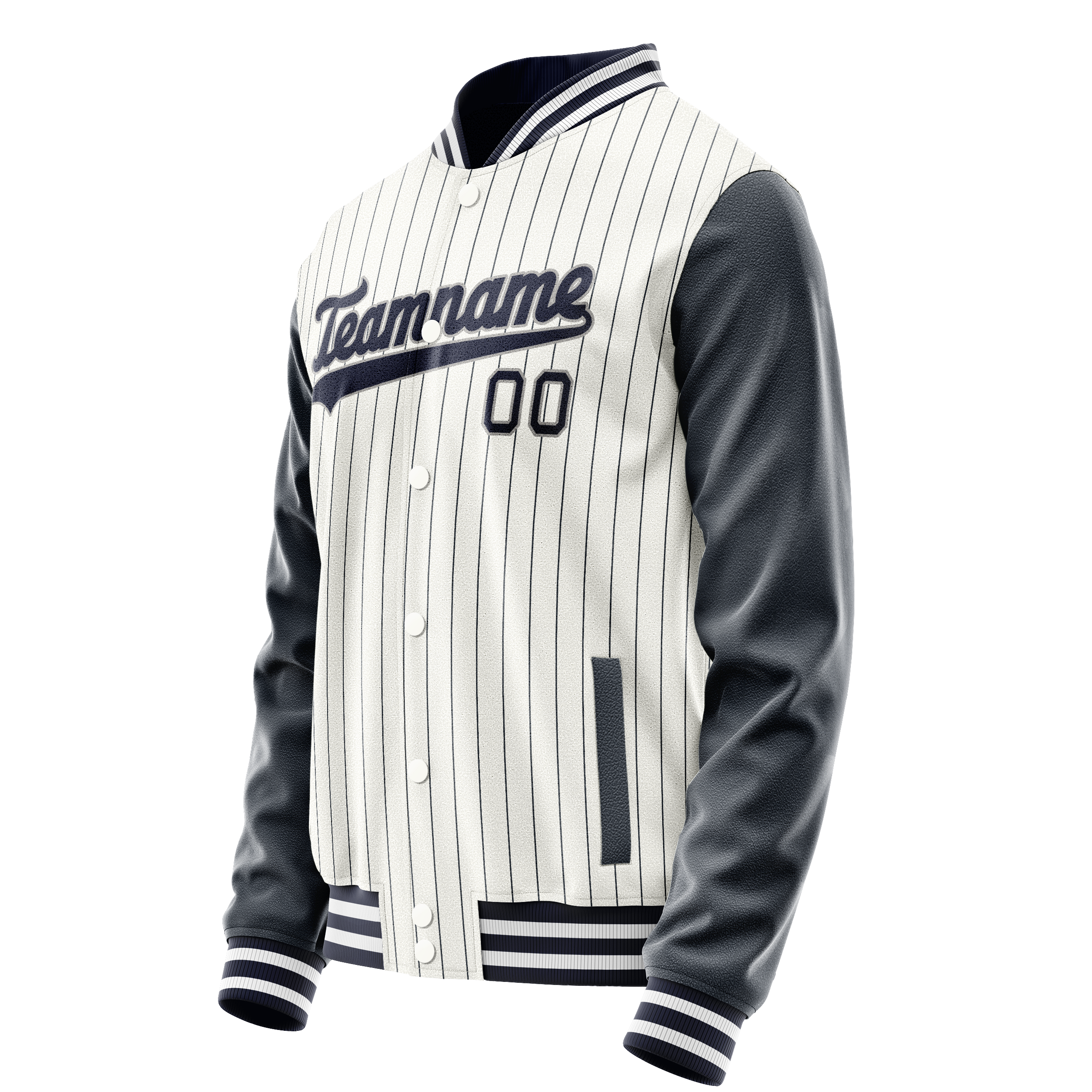 Personalized White & Navy Navy Pinstripe Varsity Letterman Jacket