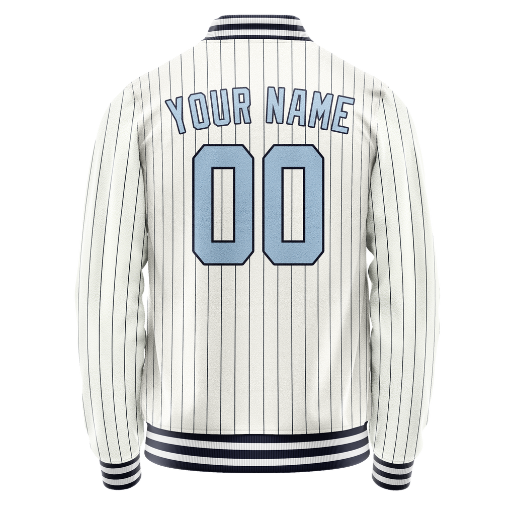 Personalized White & Light-Blue Navy Pinstripe Varsity Letterman Jacket