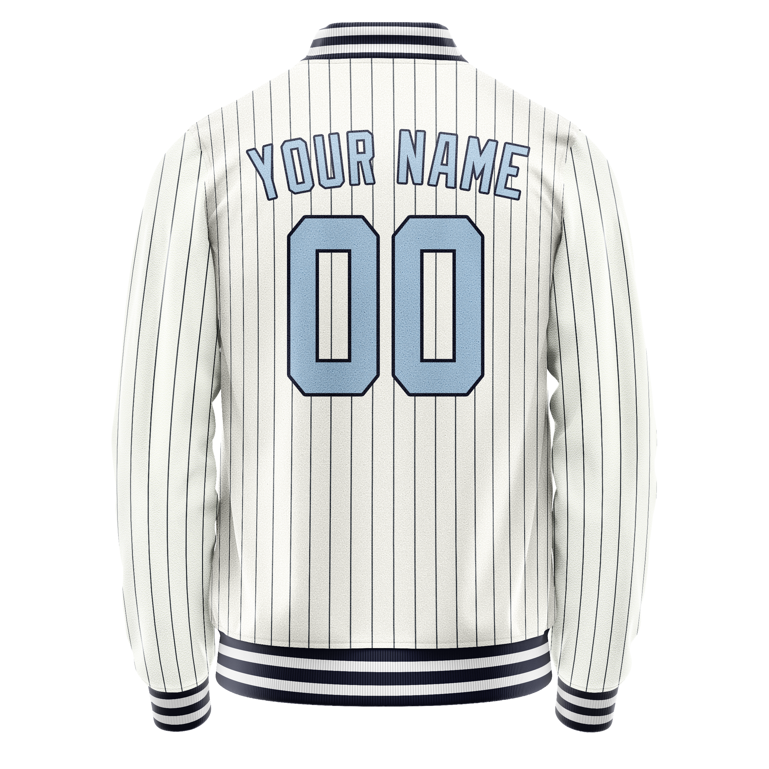 Personalized White & Light-Blue Navy Pinstripe Varsity Letterman Jacket