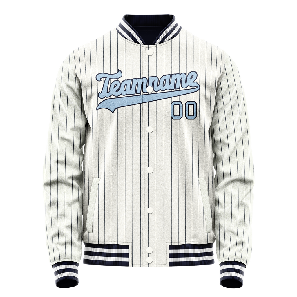 Personalized White & Light-Blue Navy Pinstripe Varsity Letterman Jacket