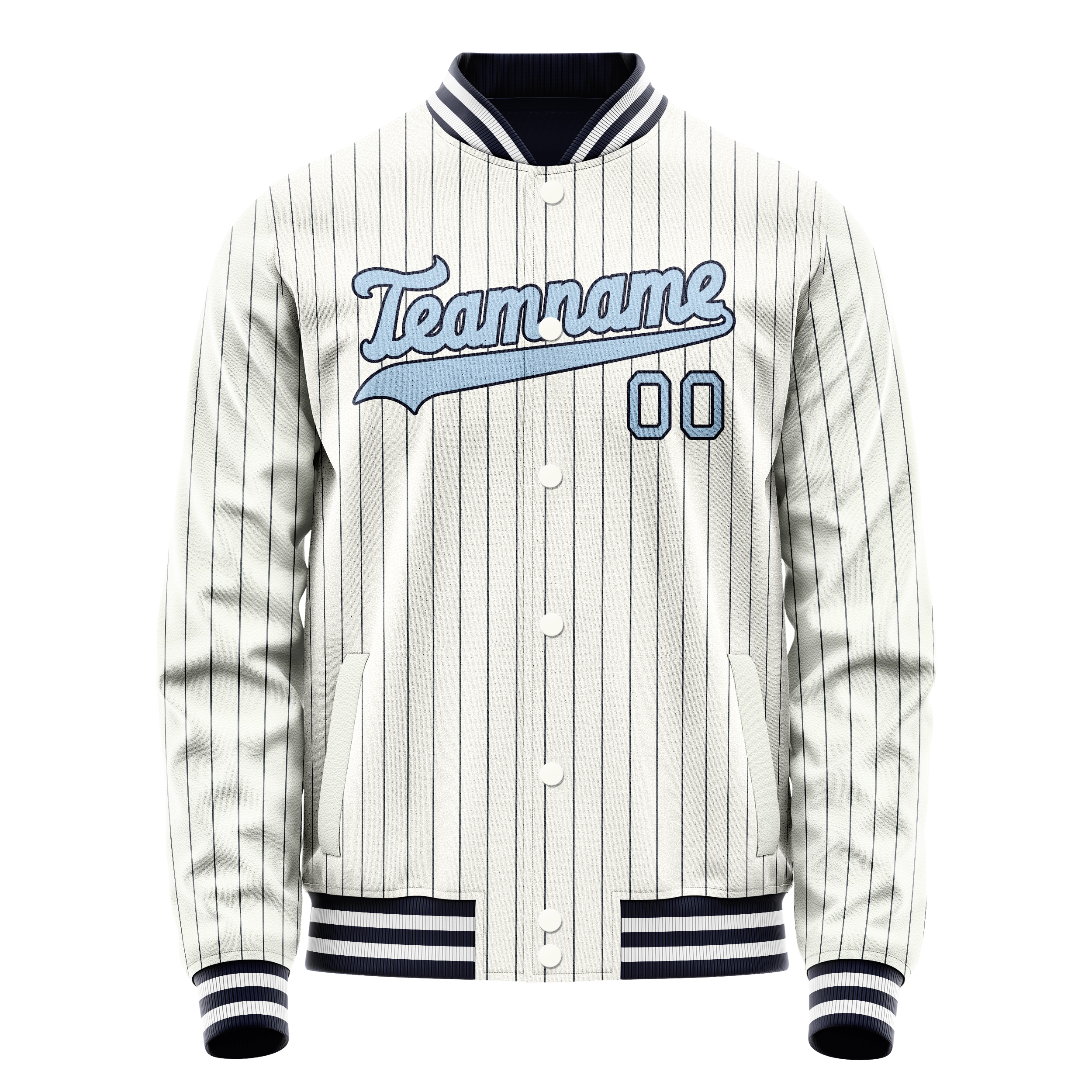 Personalized White & Light-Blue Navy Pinstripe Varsity Letterman Jacket