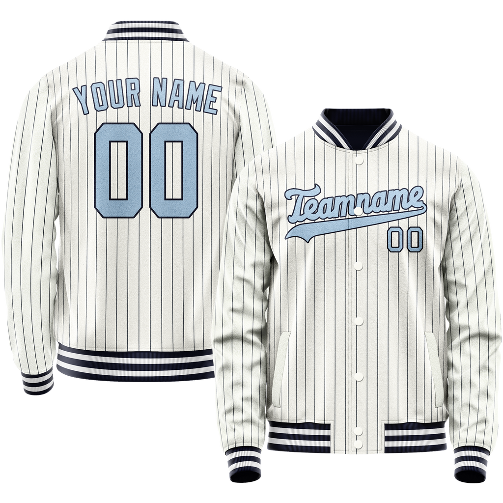 Personalized White & Light-Blue Navy Pinstripe Varsity Letterman Jacket