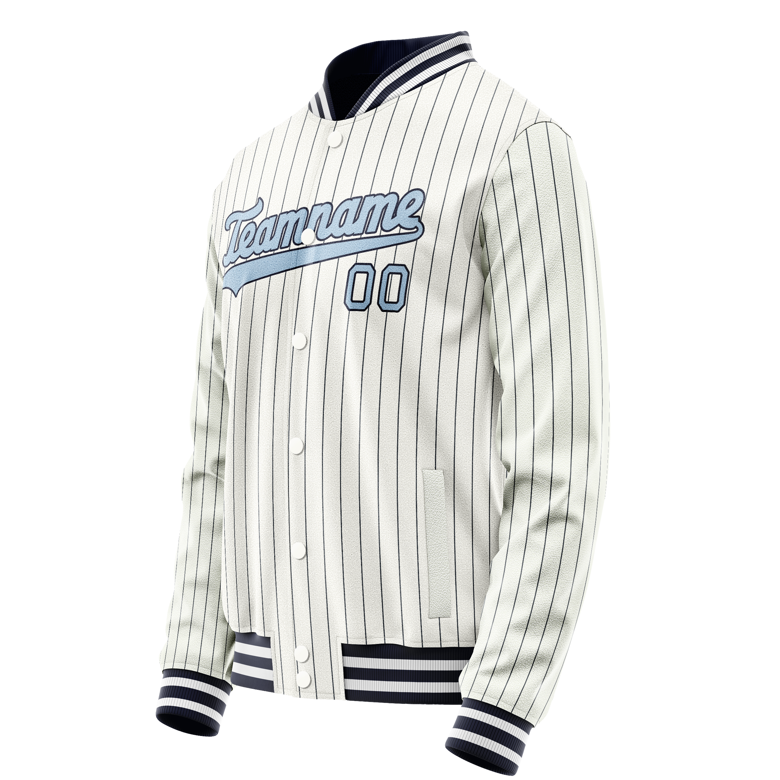 Personalized White & Light-Blue Navy Pinstripe Varsity Letterman Jacket