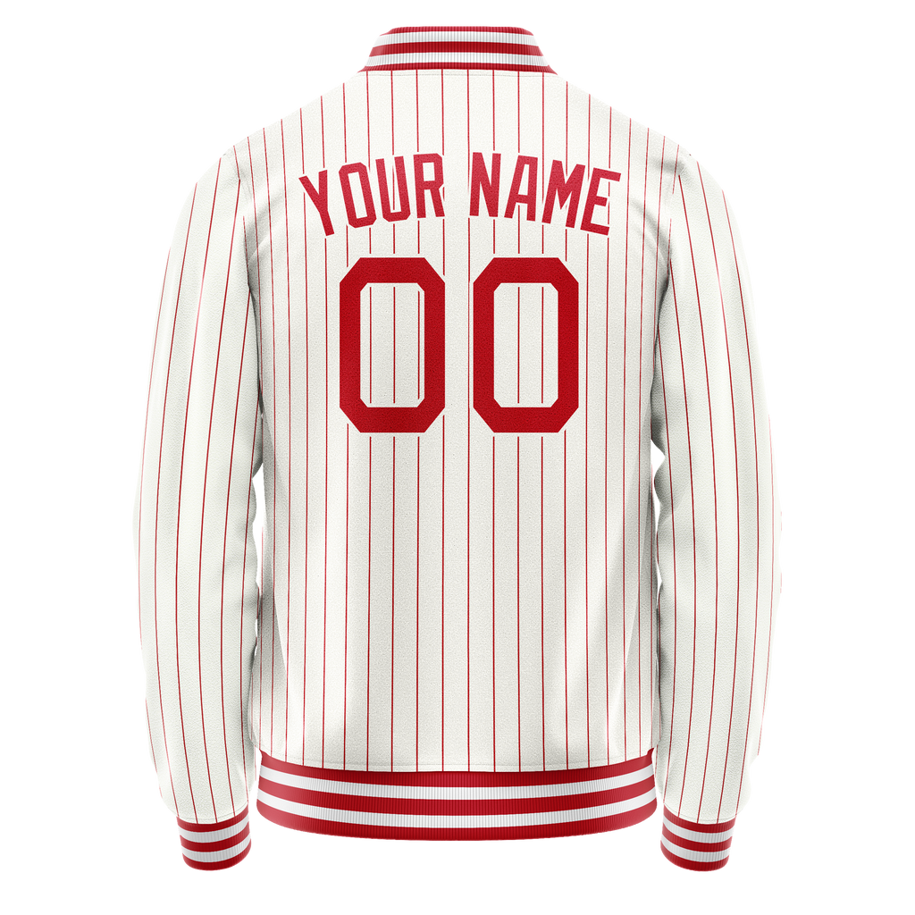 Personalized White & Red Red Pinstripe Varsity Letterman Jacket
