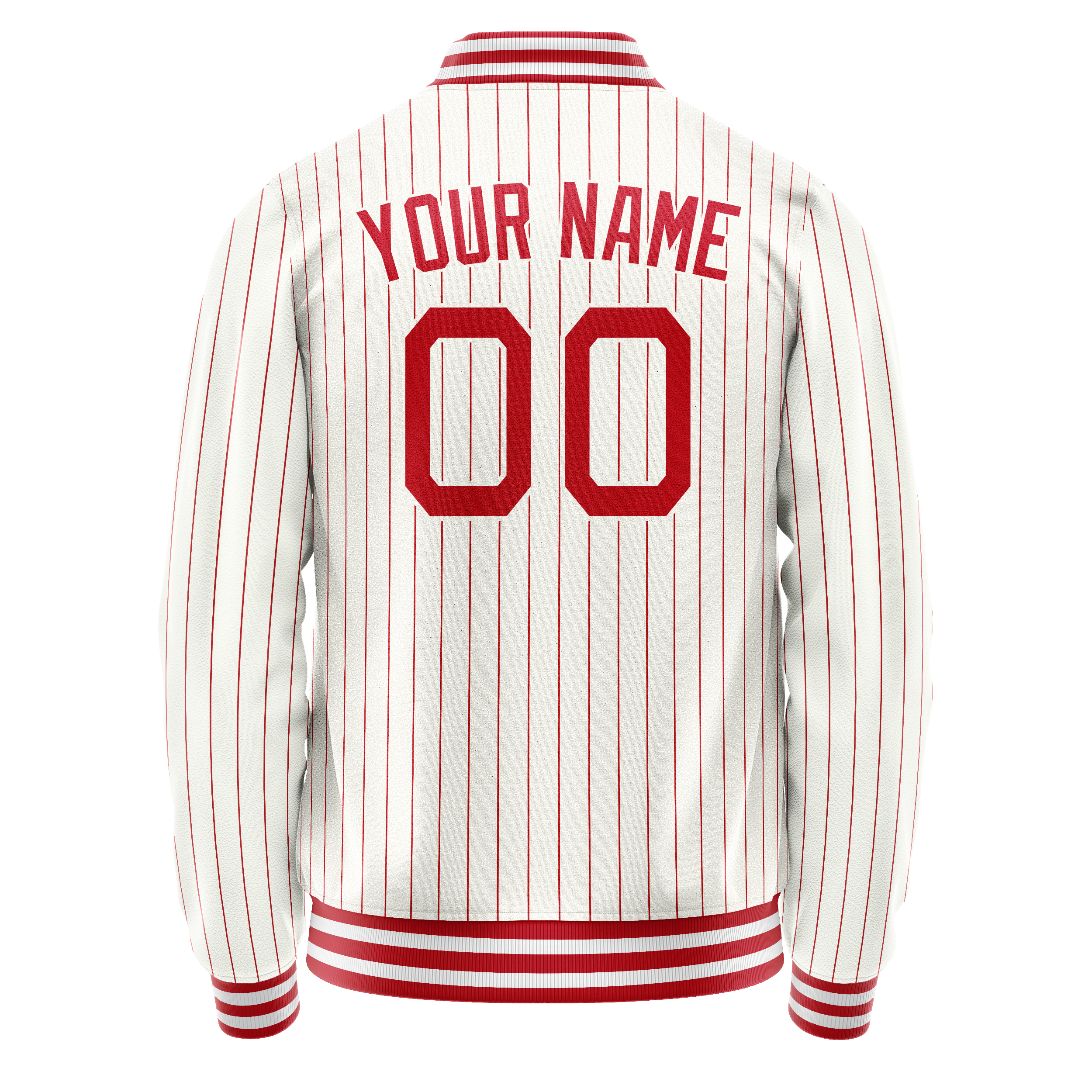 Personalized White & Red Red Pinstripe Varsity Letterman Jacket
