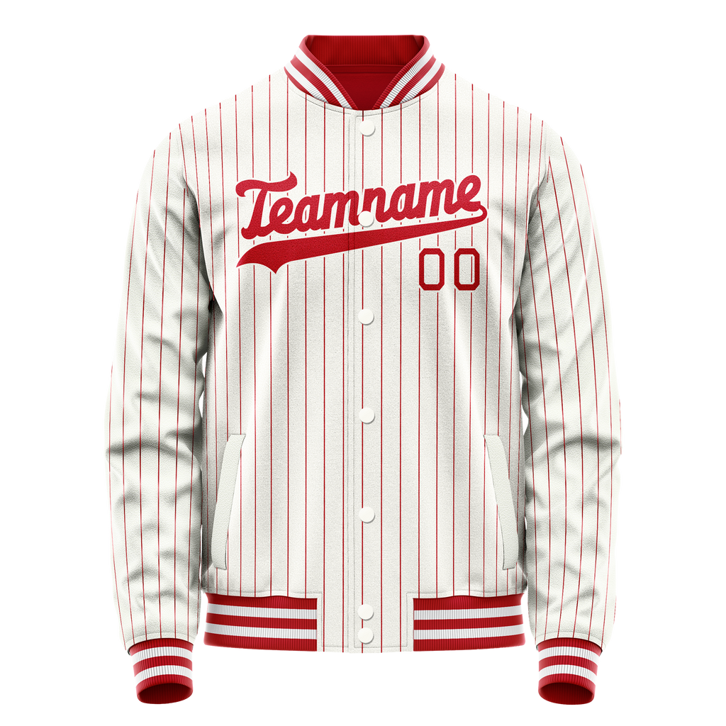 Personalized White & Red Red Pinstripe Varsity Letterman Jacket