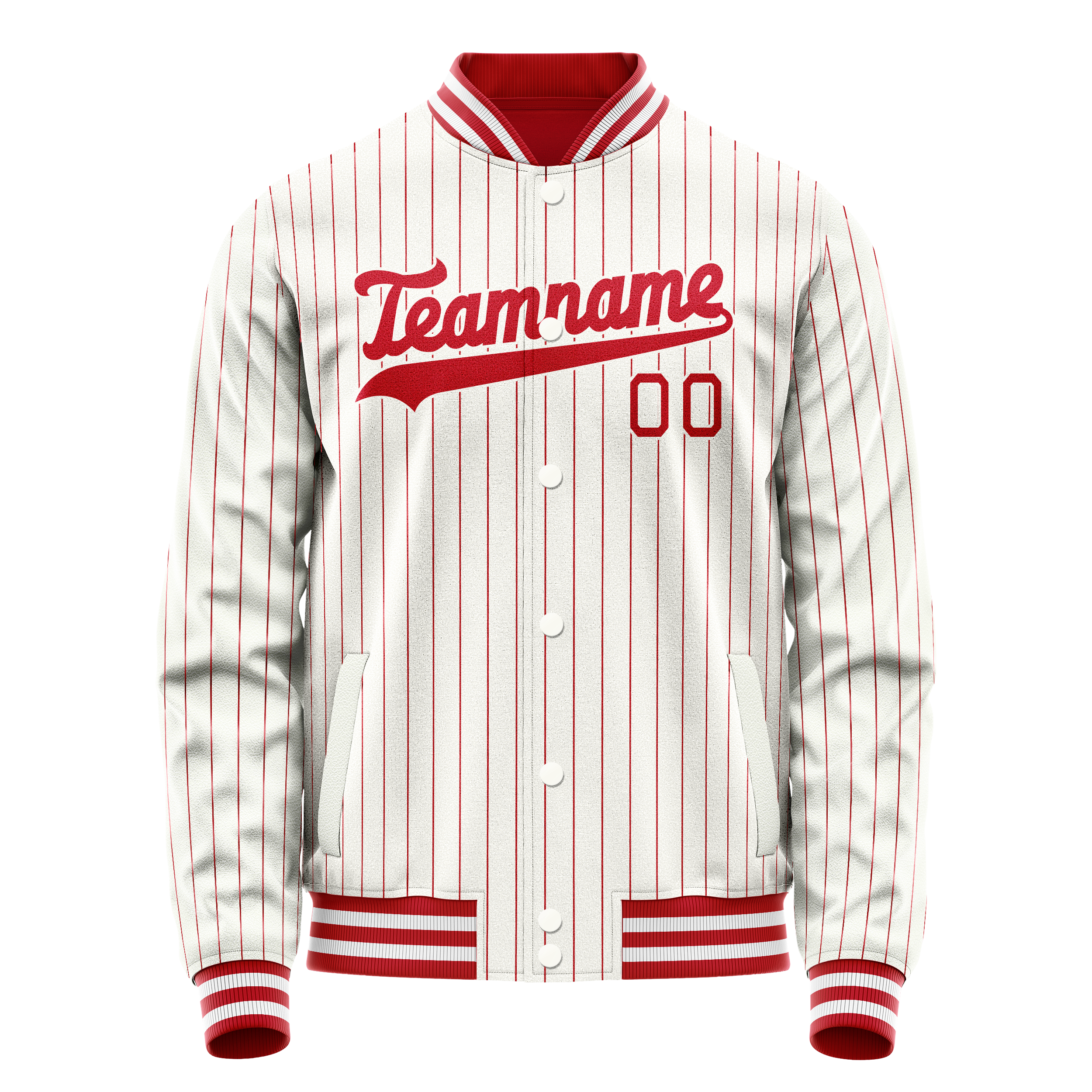 Personalized White & Red Red Pinstripe Varsity Letterman Jacket