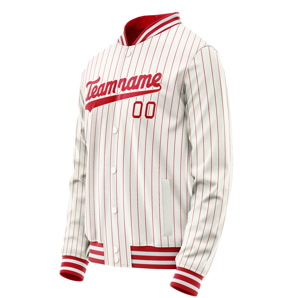 Personalized White & Red Red Pinstripe Varsity Letterman Jacket