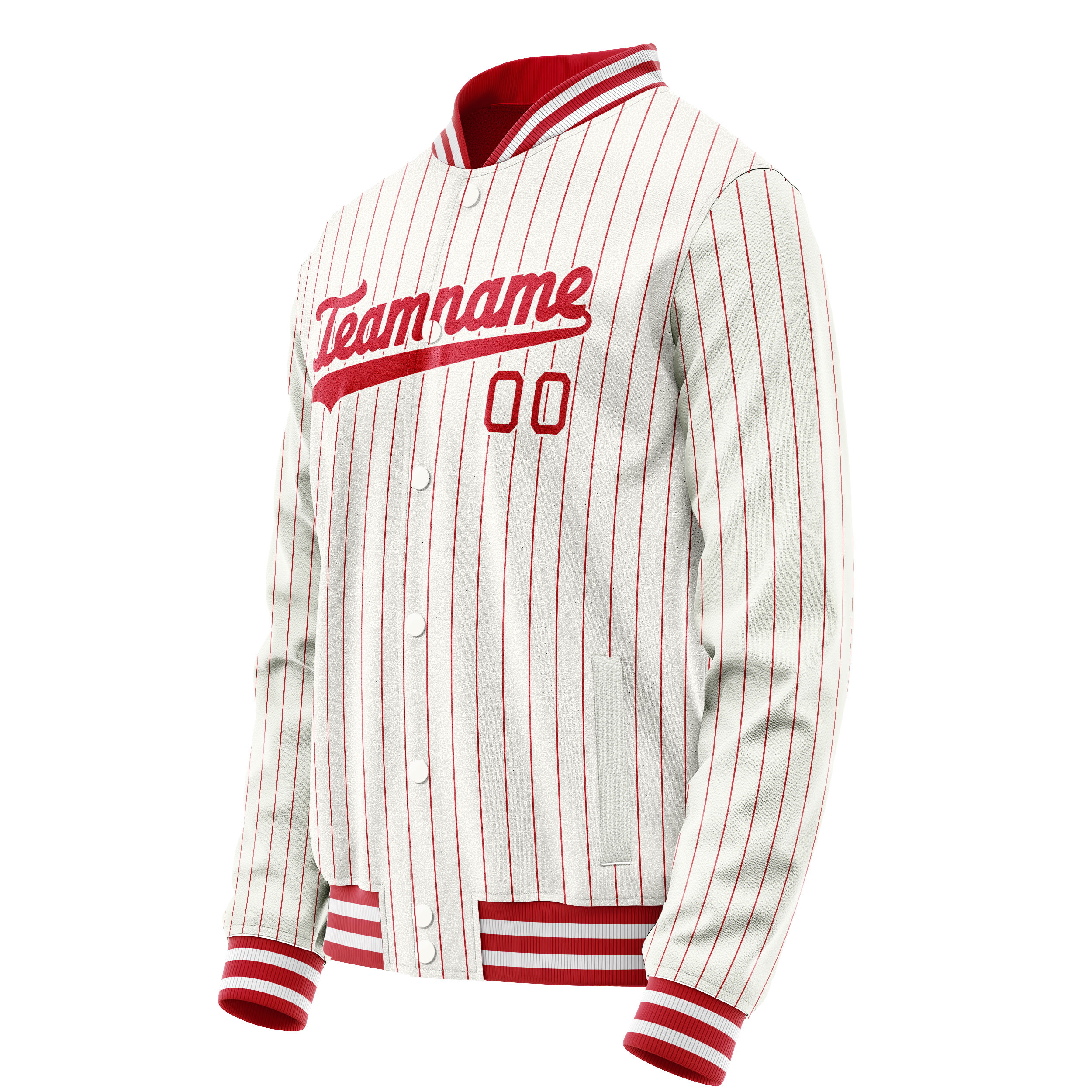 Personalized White & Red Red Pinstripe Varsity Letterman Jacket