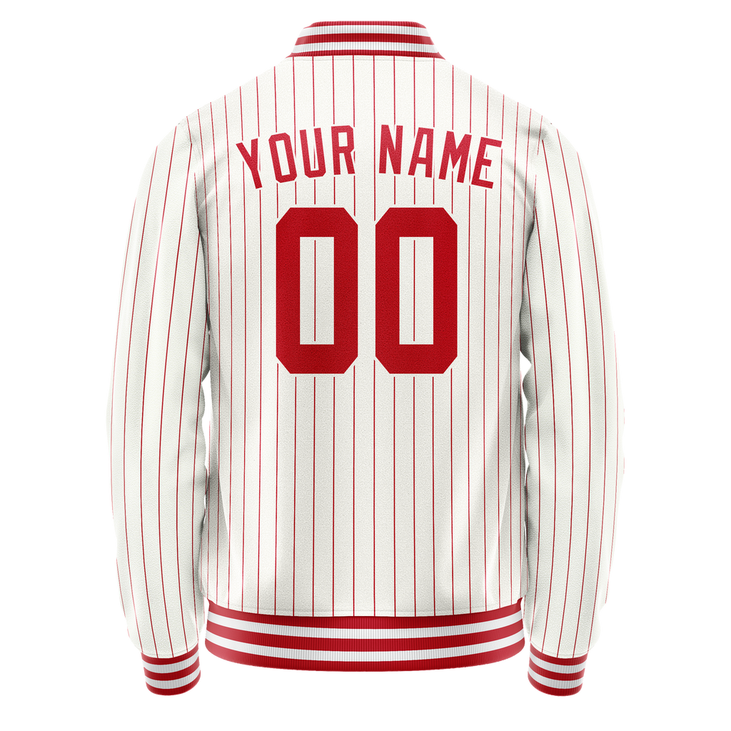 Personalized White & Red Red Pinstripe Varsity Letterman Jacket
