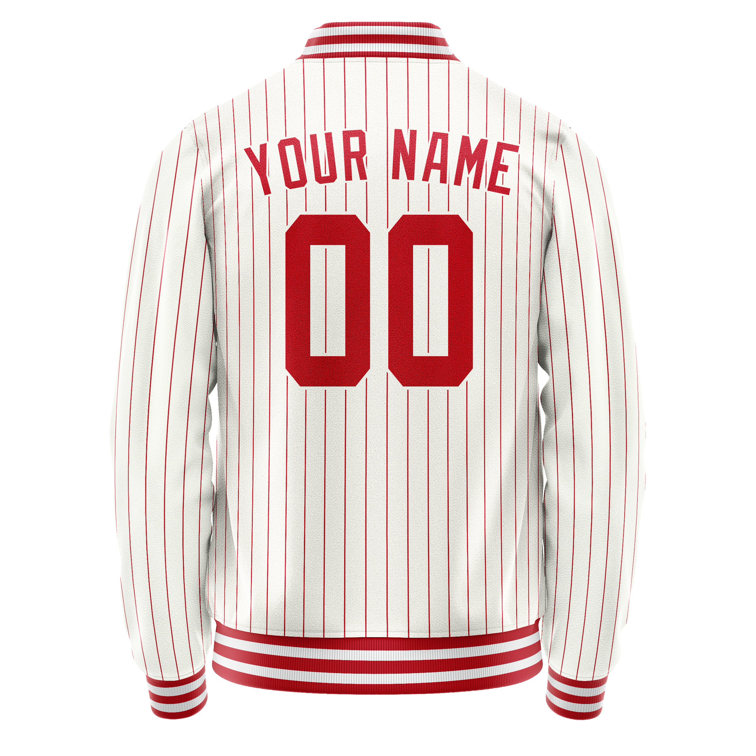 Personalized White & Red Red Pinstripe Varsity Letterman Jacket