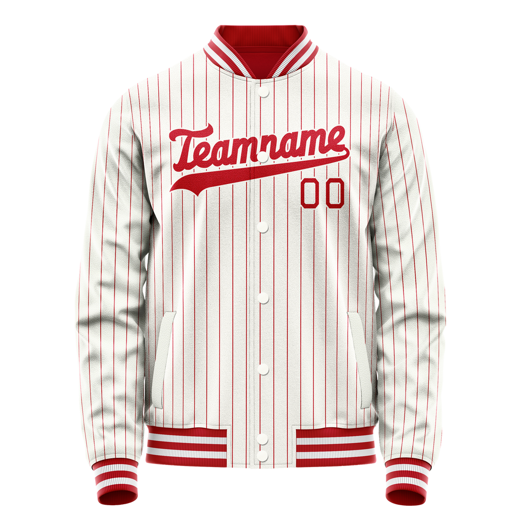 Personalized White & Red Red Pinstripe Varsity Letterman Jacket
