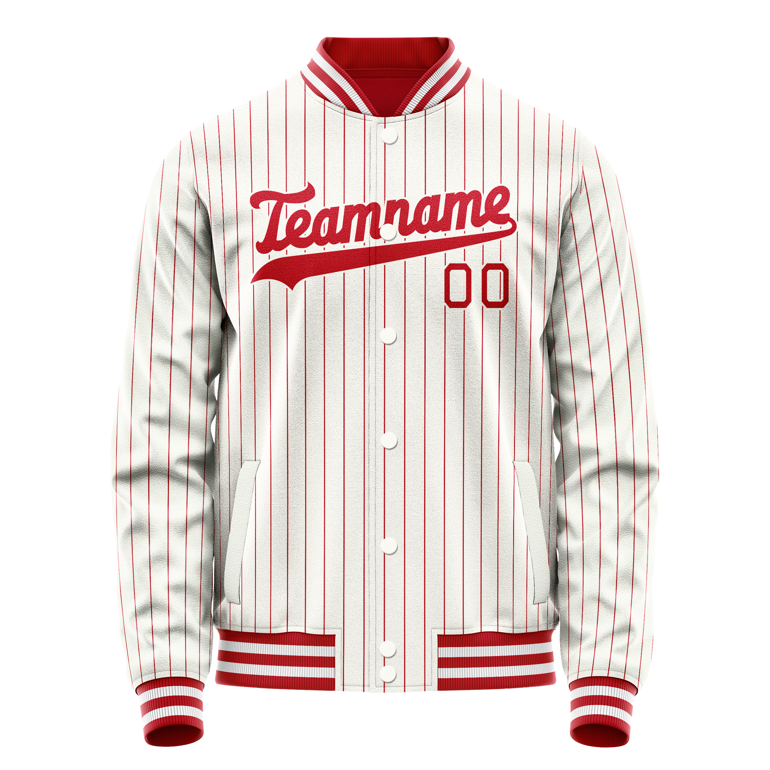 Personalized White & Red Red Pinstripe Varsity Letterman Jacket