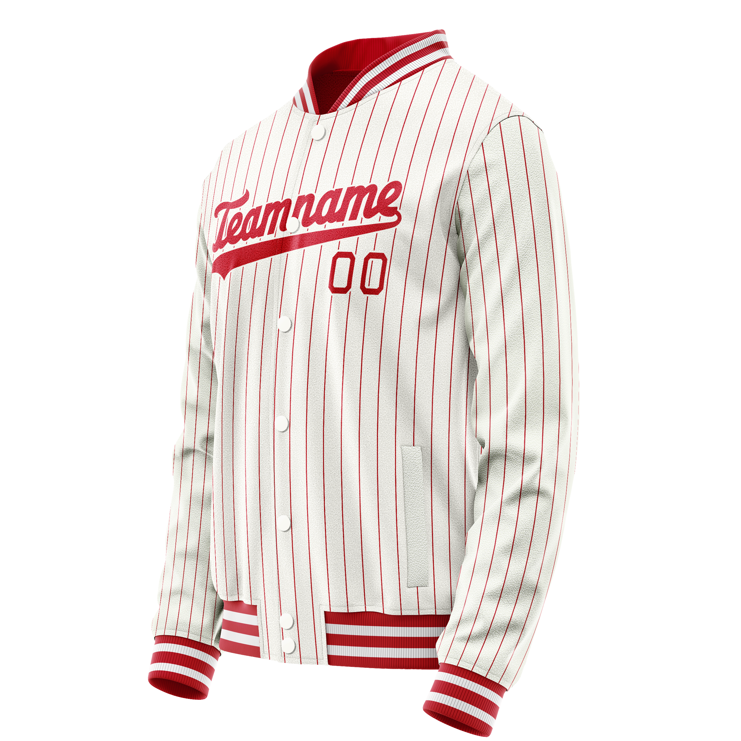 Personalized White & Red Red Pinstripe Varsity Letterman Jacket