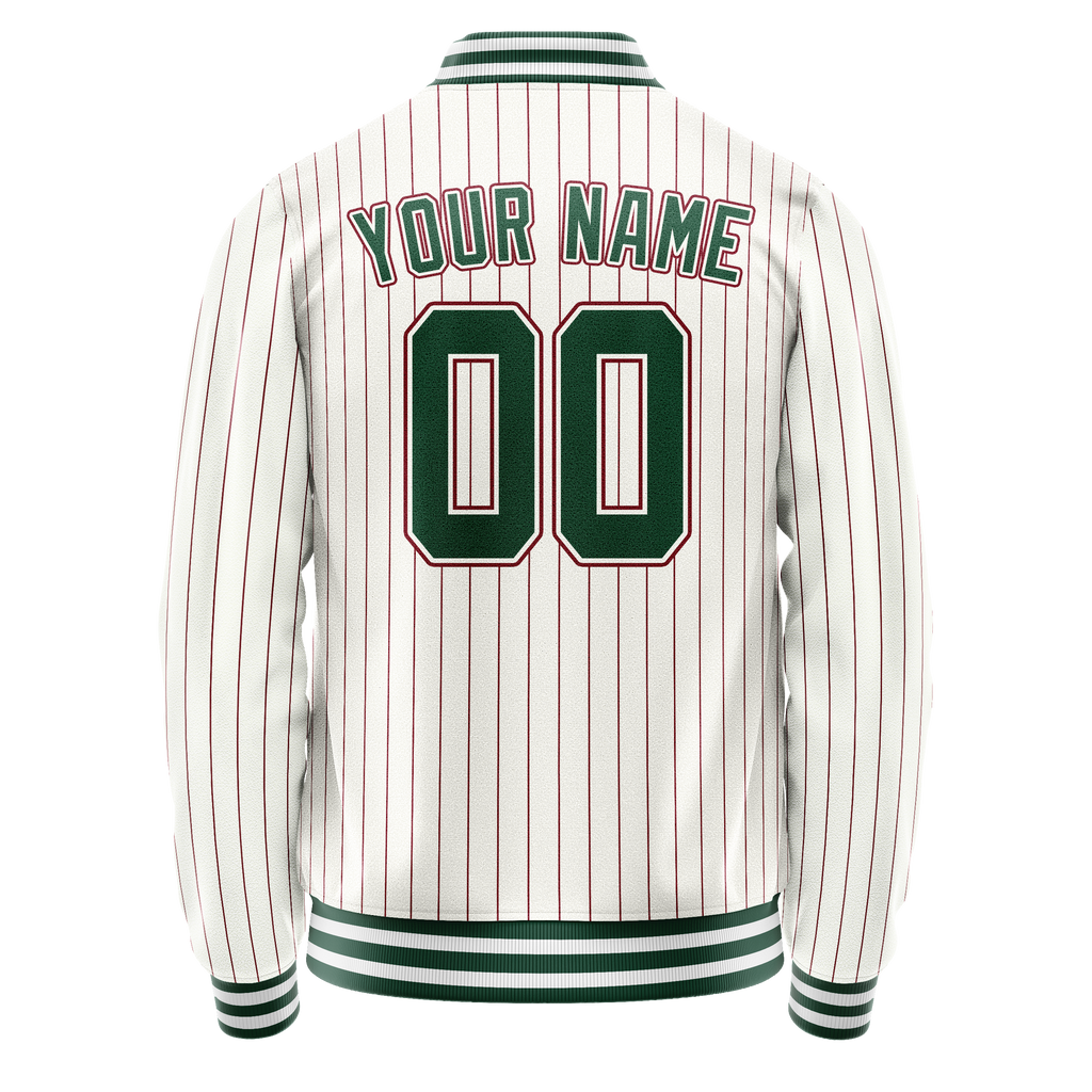 Personalized White & Green Red Pinstripe Varsity Letterman Jacket