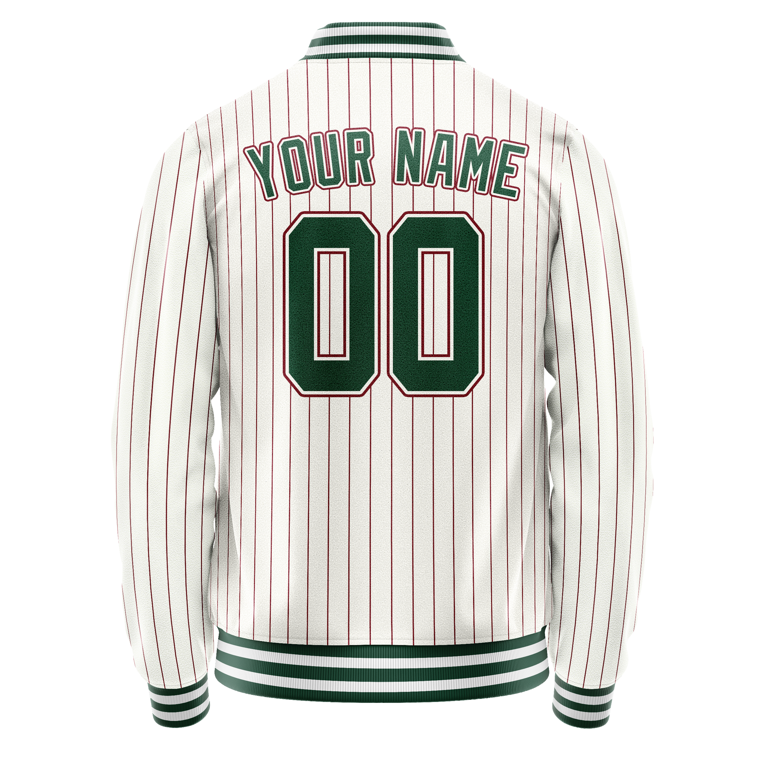 Personalized White & Green Red Pinstripe Varsity Letterman Jacket