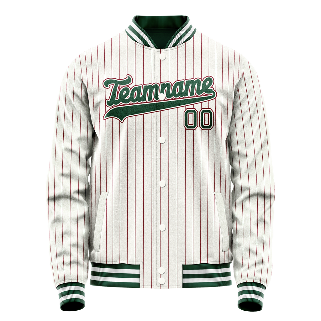Personalized White & Green Red Pinstripe Varsity Letterman Jacket