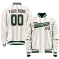 Personalized White & Green Red Pinstripe Varsity Letterman Jacket