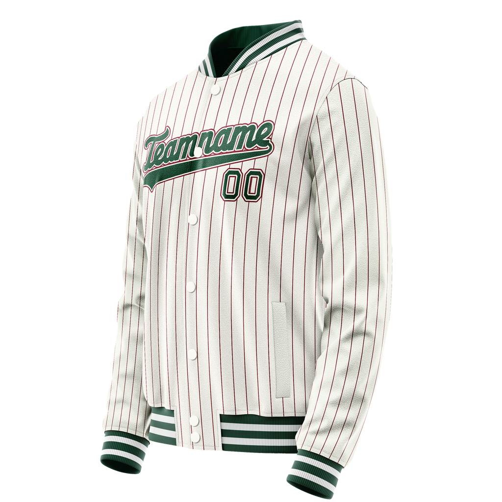 Personalized White & Green Red Pinstripe Varsity Letterman Jacket