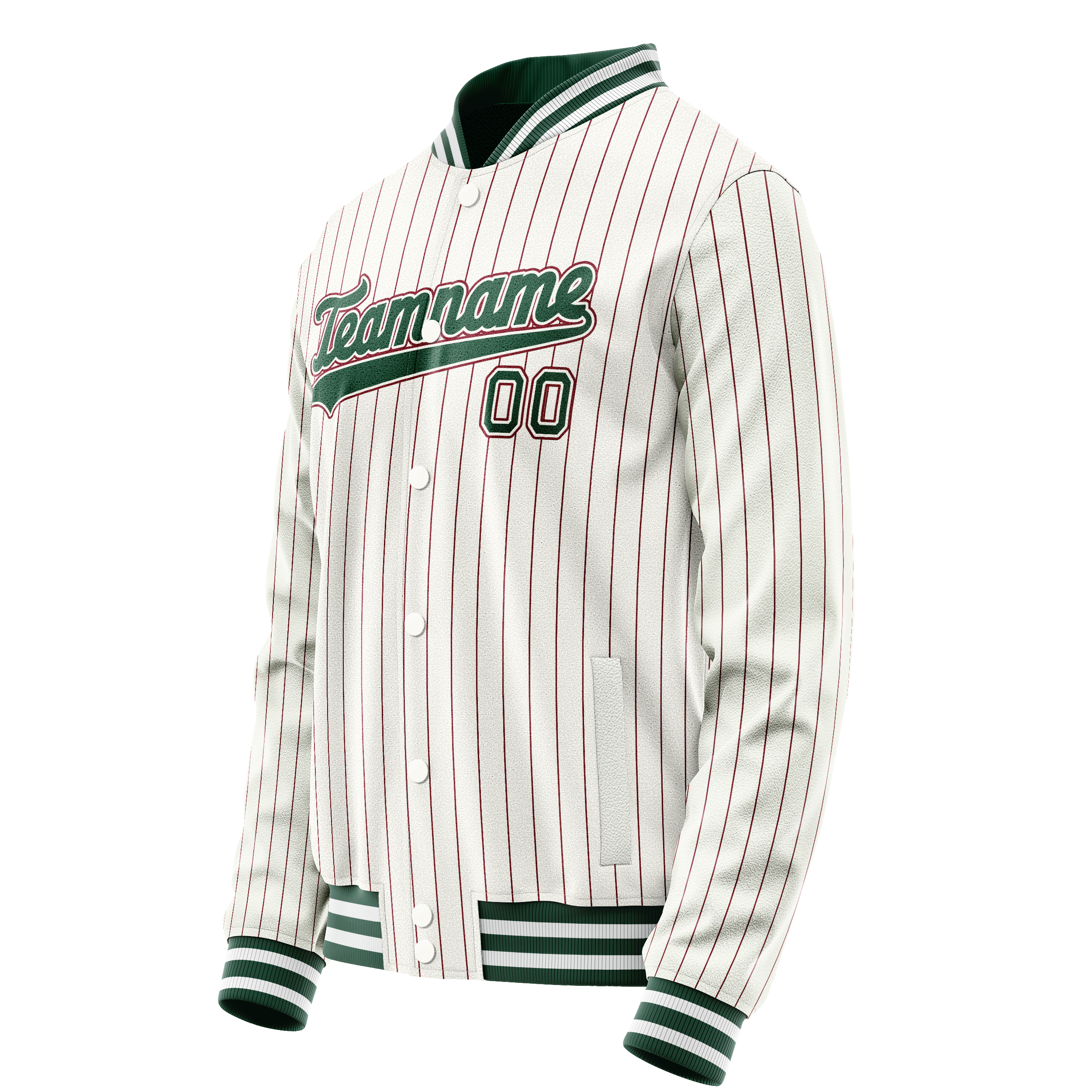 Personalized White & Green Red Pinstripe Varsity Letterman Jacket