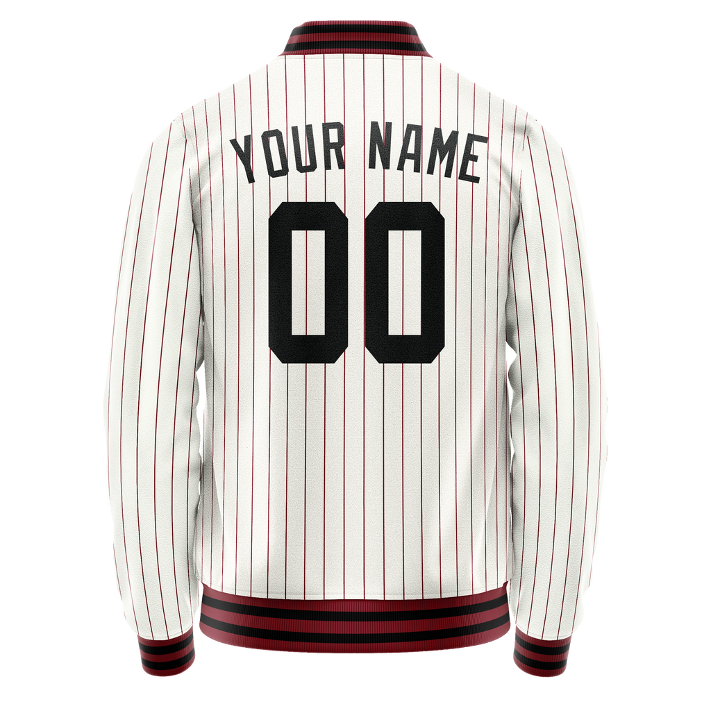 Personalized White & Red Red Pinstripe Varsity Letterman Jacket