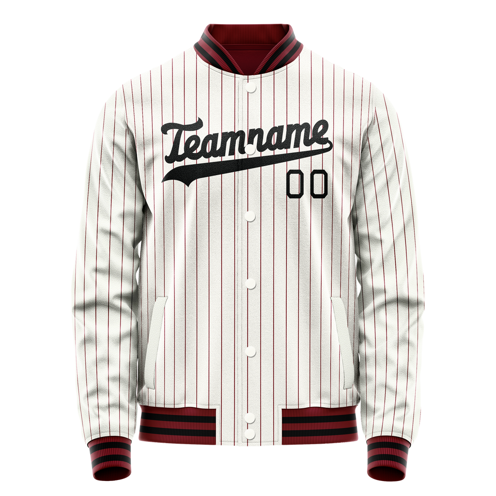 Personalized White & Red Red Pinstripe Varsity Letterman Jacket