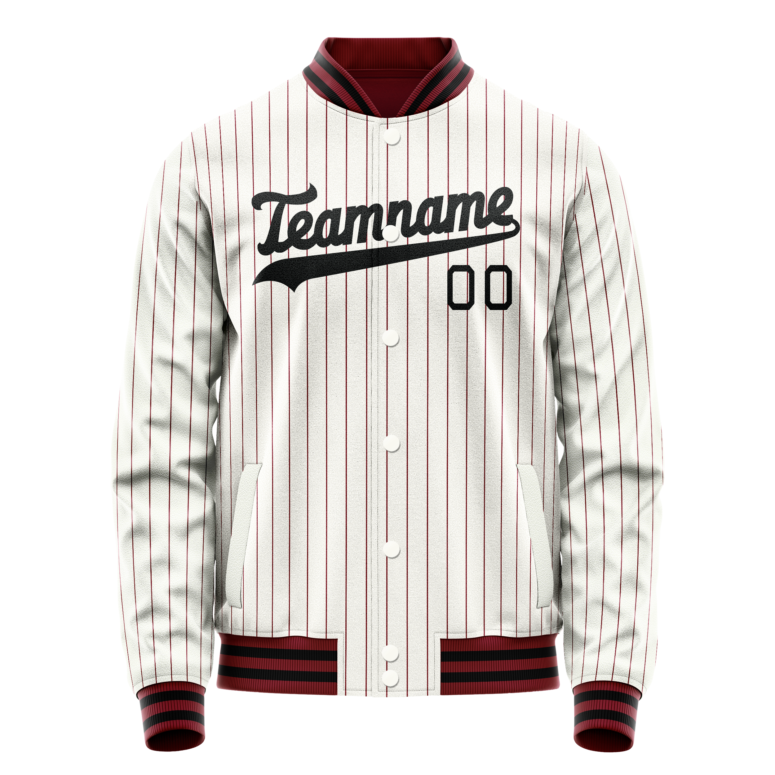Personalized White & Red Red Pinstripe Varsity Letterman Jacket