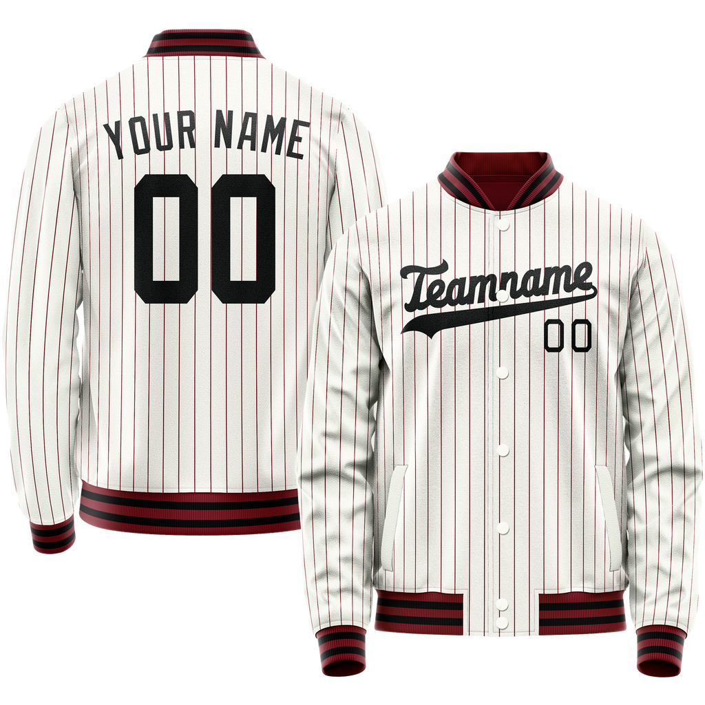 Personalized White & Red Red Pinstripe Varsity Letterman Jacket