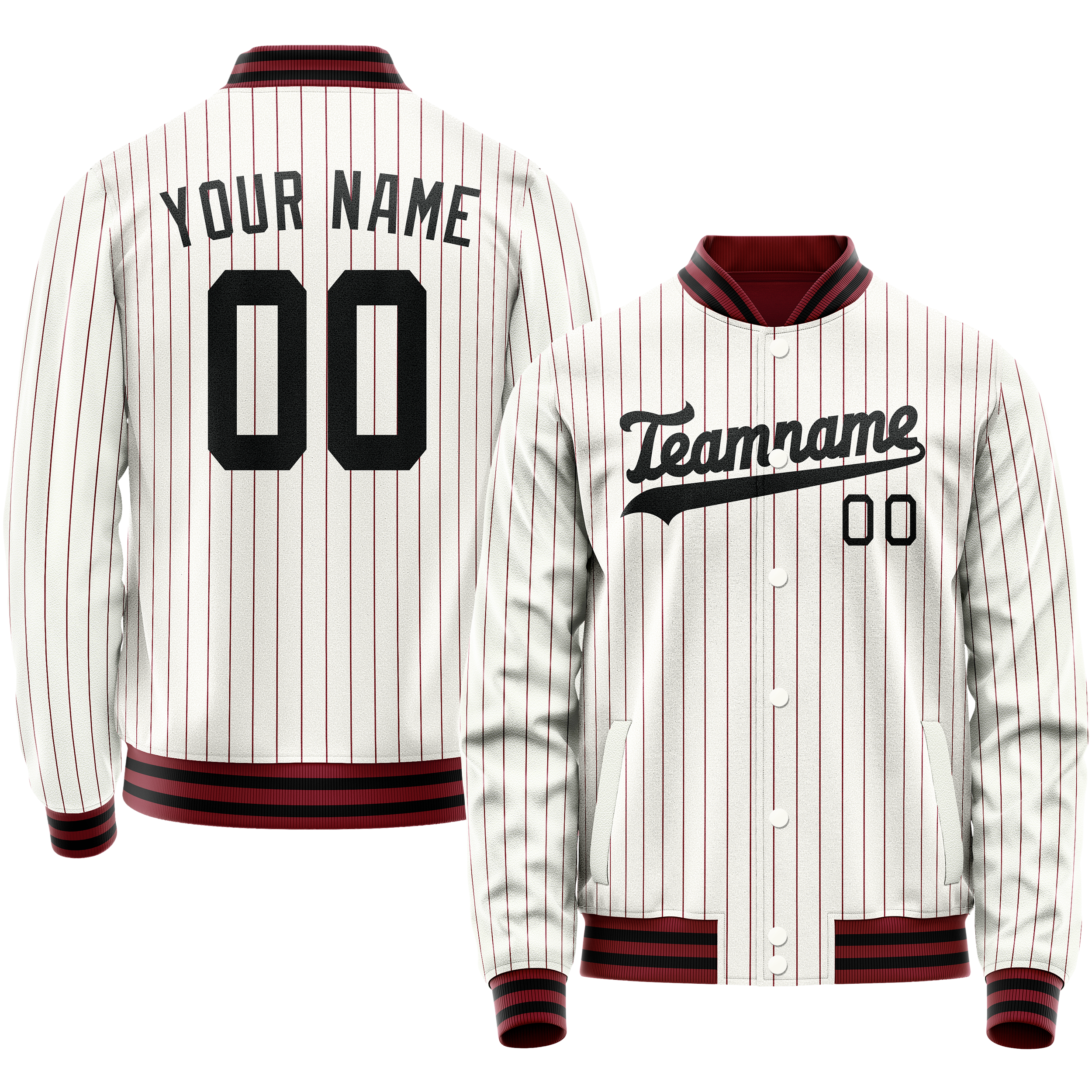 Personalized White & Red Red Pinstripe Varsity Letterman Jacket