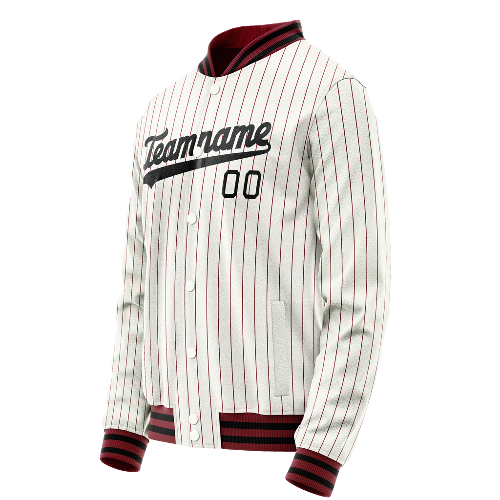 Personalized White & Red Red Pinstripe Varsity Letterman Jacket