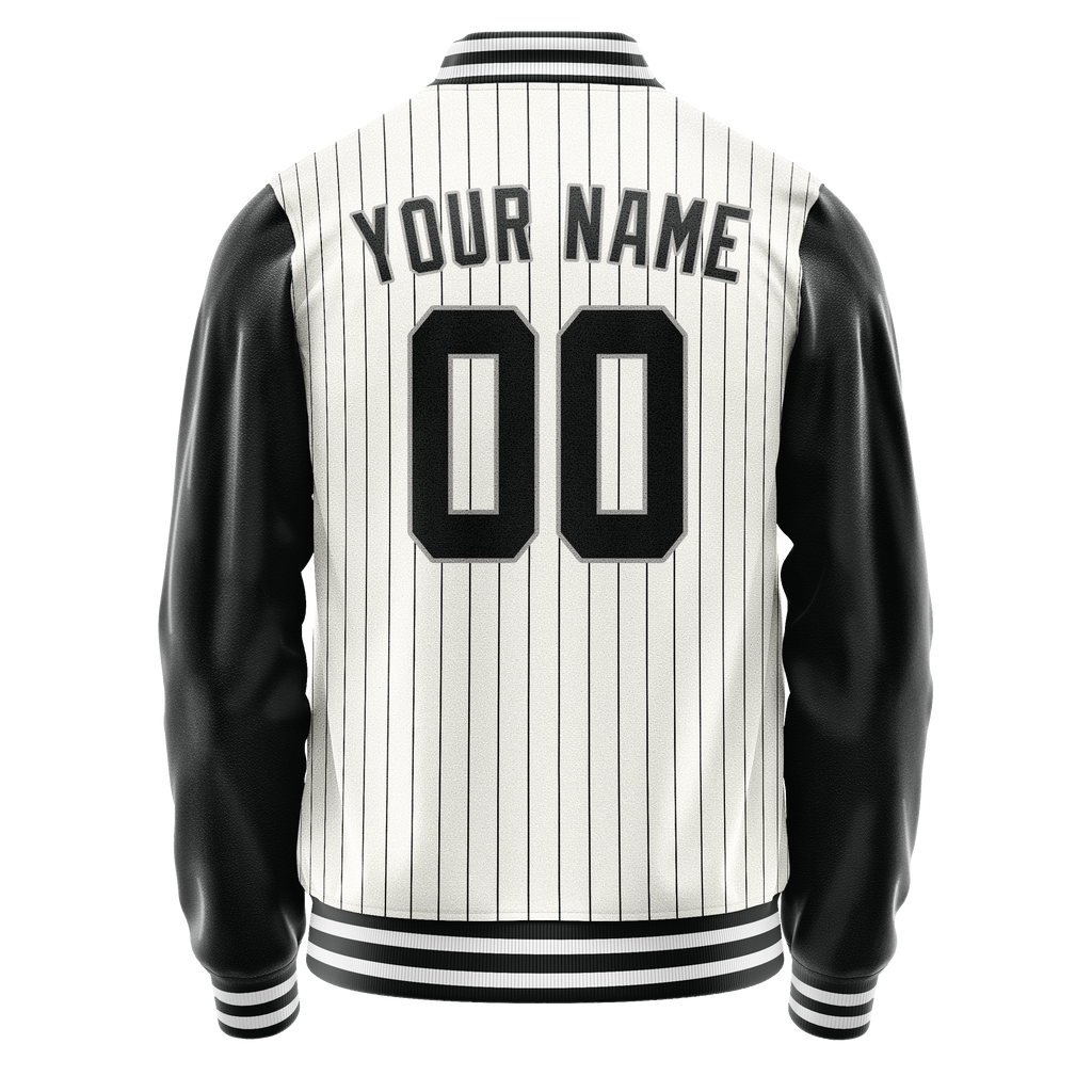 Personalized White & Black Gray Pinstripe Varsity Letterman Jacket