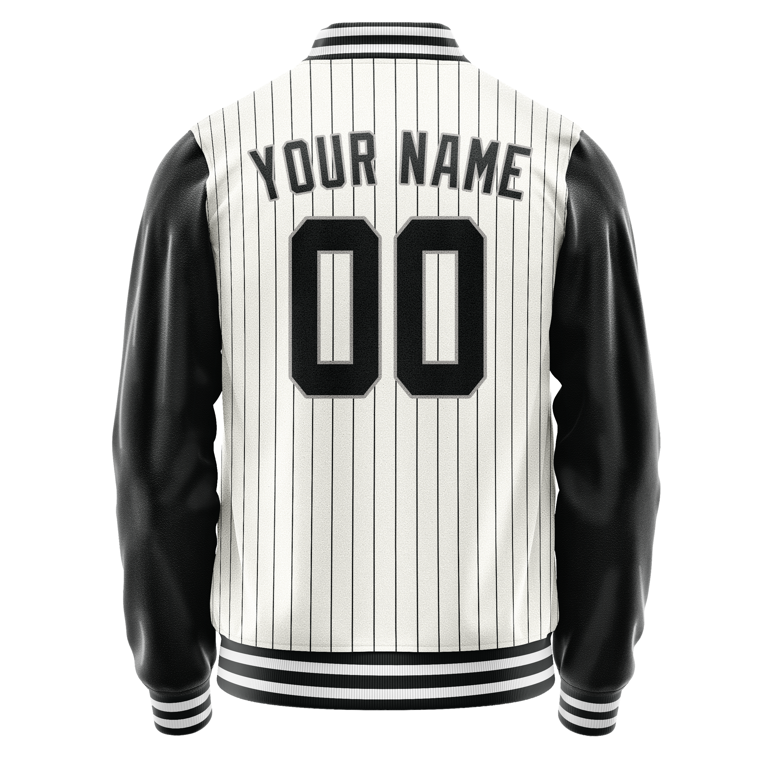 Personalized White & Black Gray Pinstripe Varsity Letterman Jacket