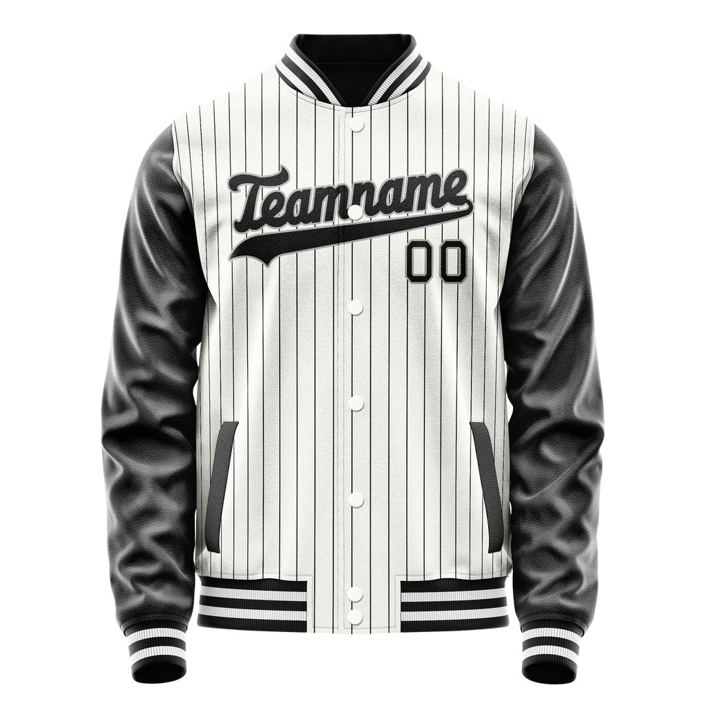 Personalized White & Black Gray Pinstripe Varsity Letterman Jacket