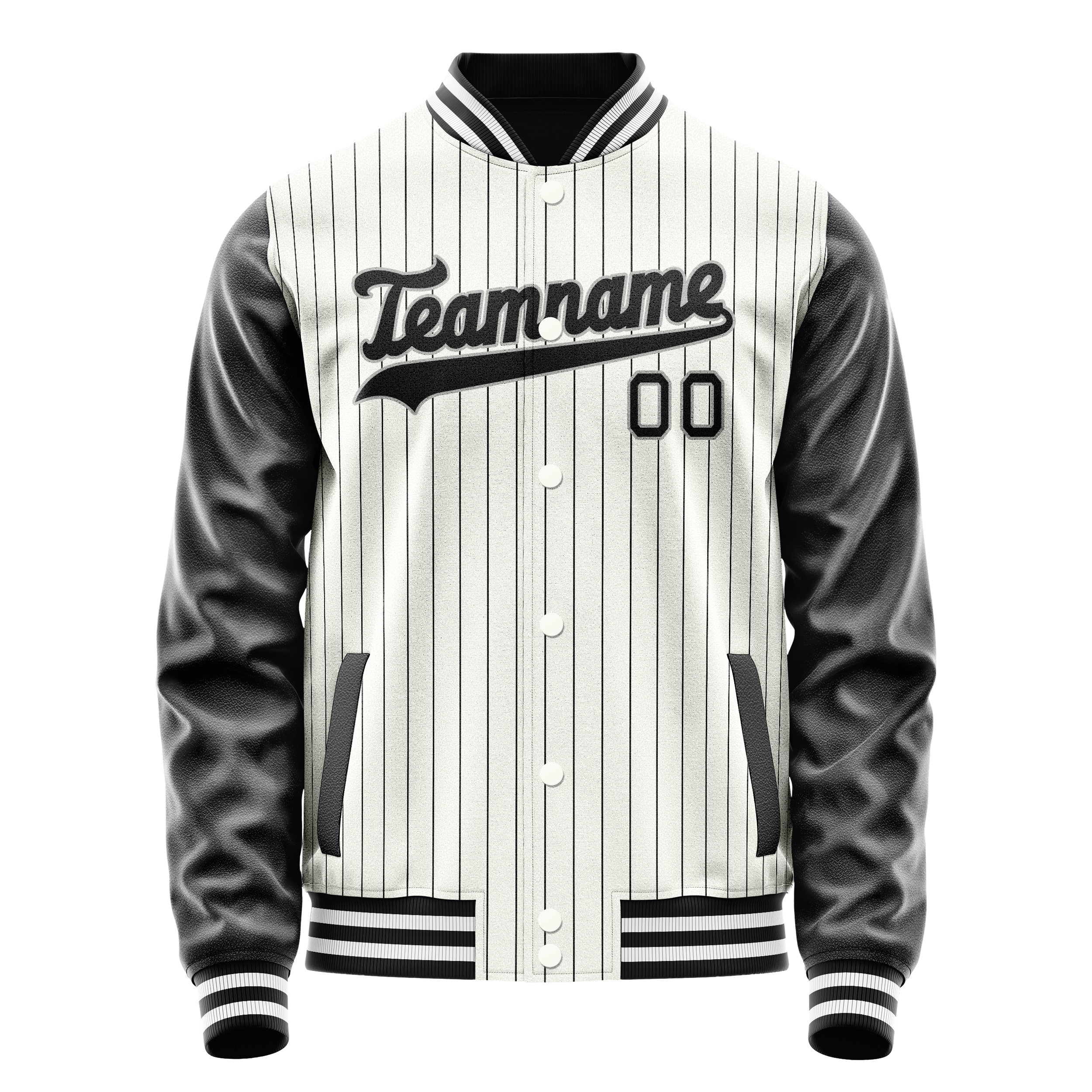 Personalized White & Black Gray Pinstripe Varsity Letterman Jacket
