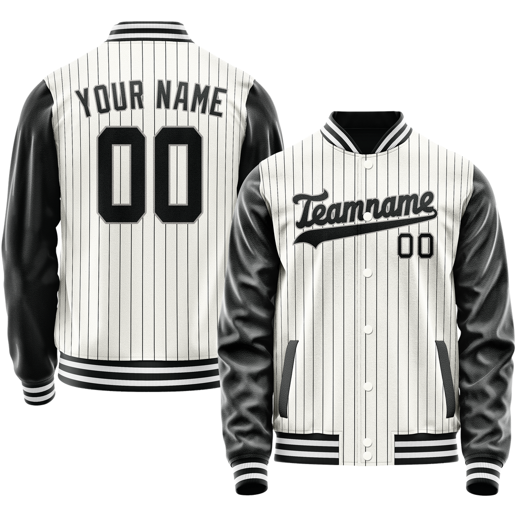 Personalized White & Black Gray Pinstripe Varsity Letterman Jacket