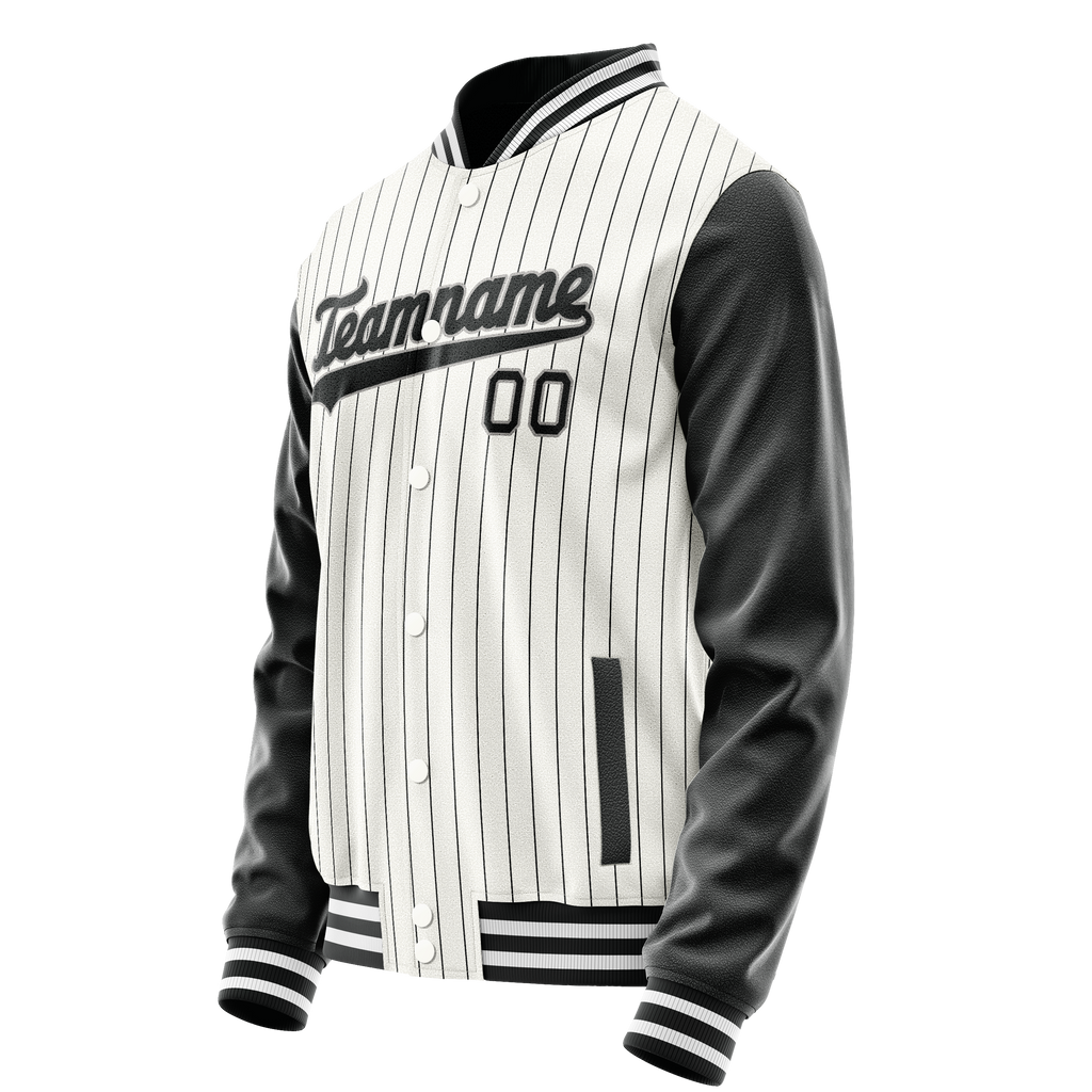 Personalized White & Black Gray Pinstripe Varsity Letterman Jacket