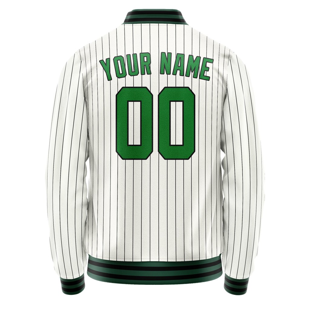 Personalized White & Neon-Green Black Pinstripe Varsity Letterman Jacket