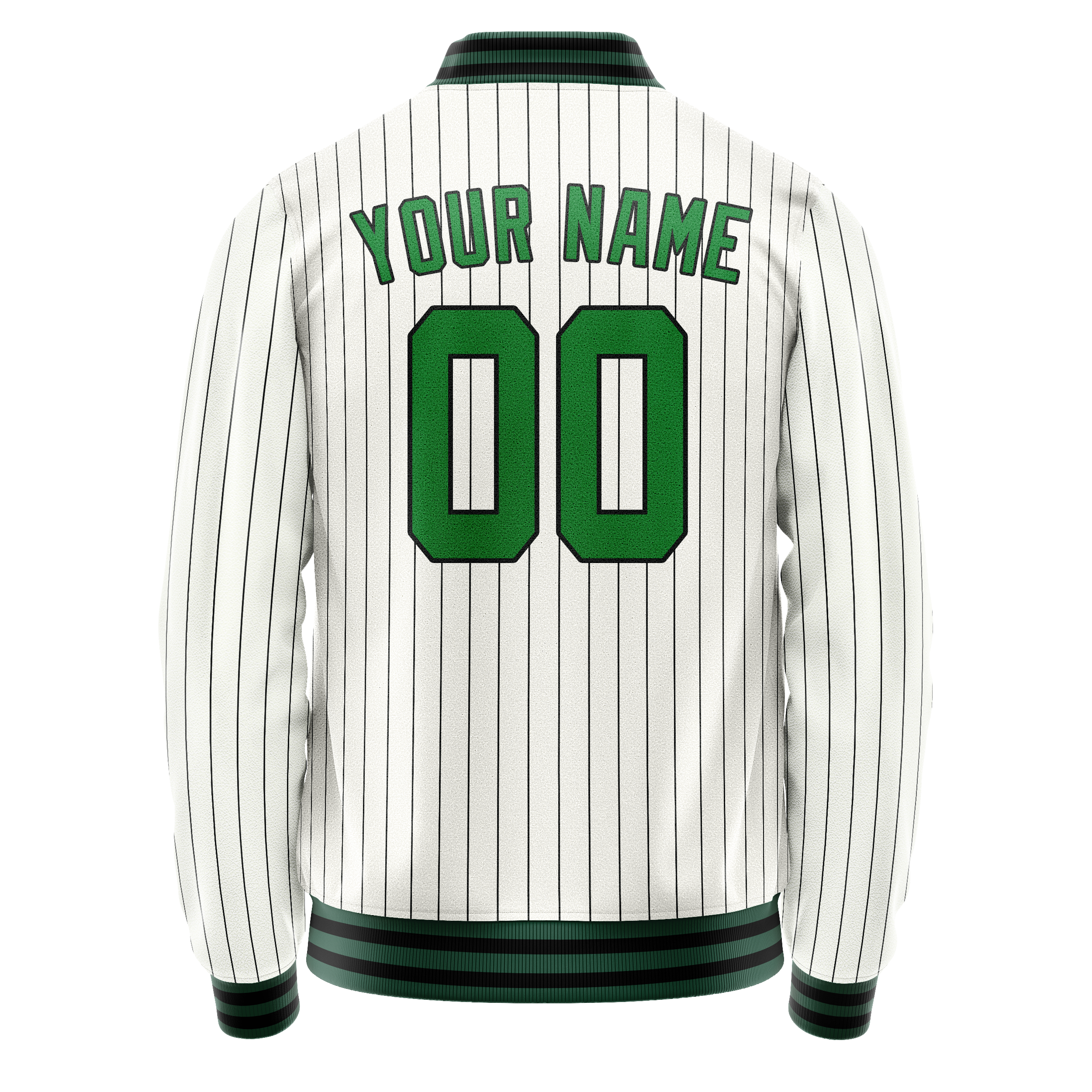 Personalized White & Neon-Green Black Pinstripe Varsity Letterman Jacket