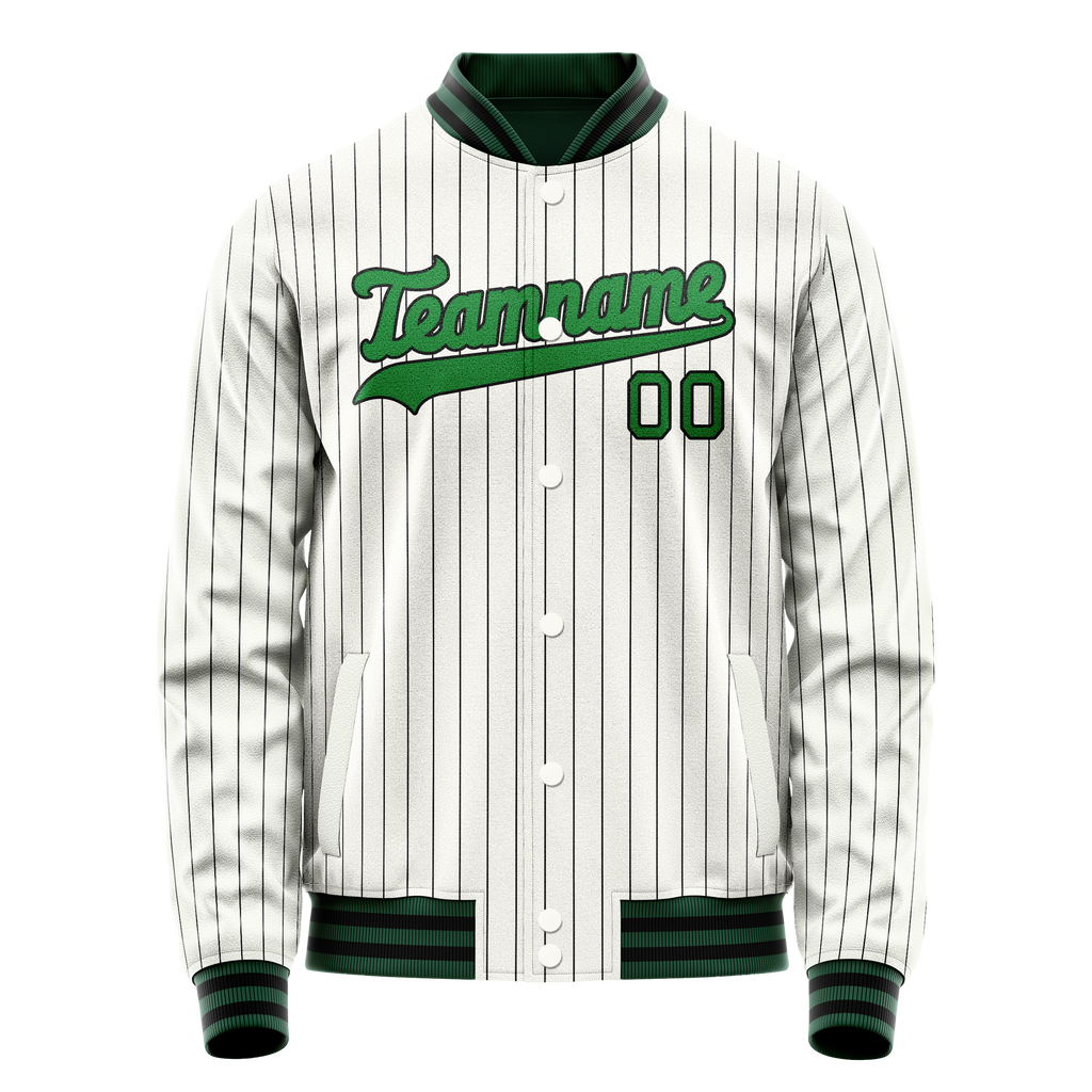 Personalized White & Neon-Green Black Pinstripe Varsity Letterman Jacket