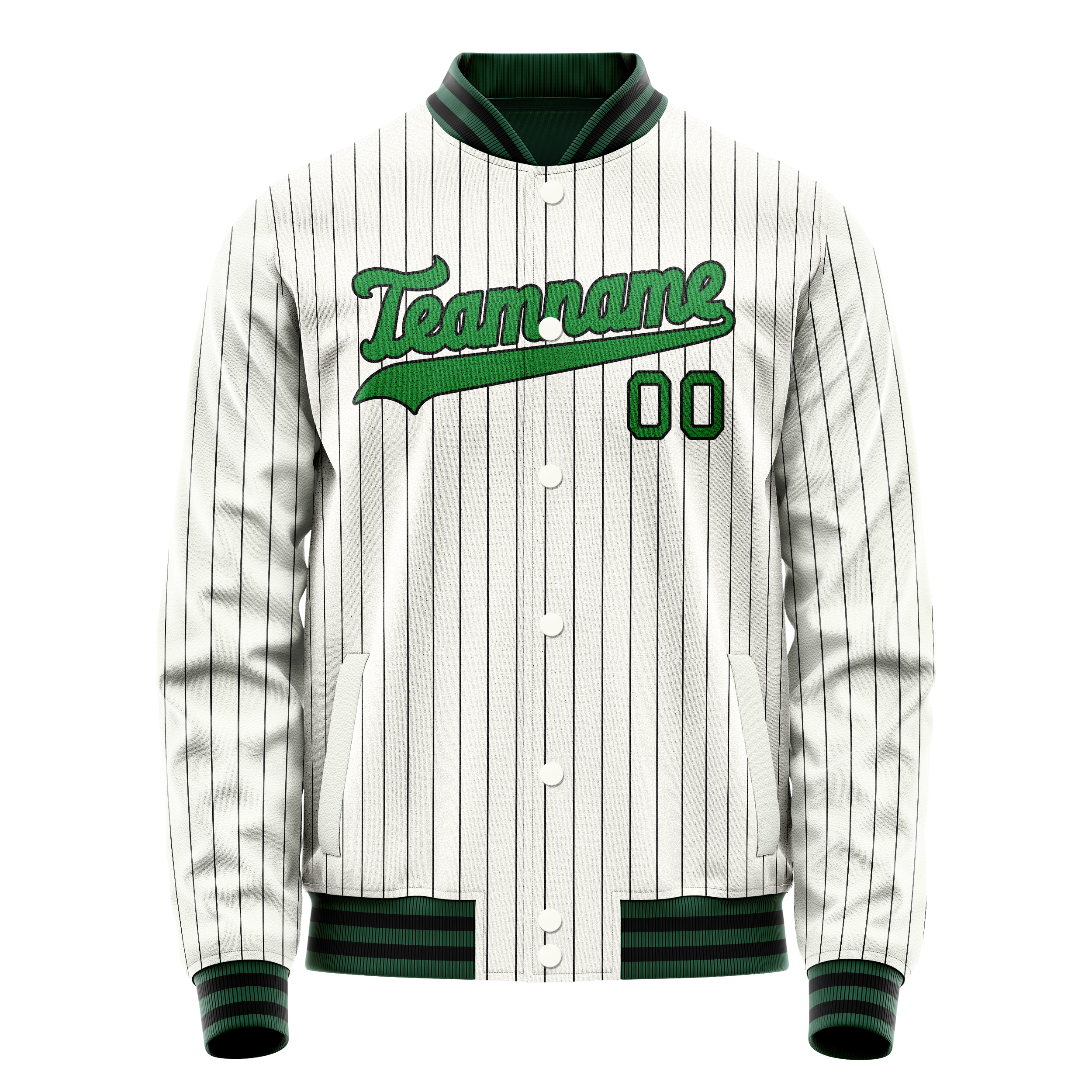 Personalized White & Neon-Green Black Pinstripe Varsity Letterman Jacket
